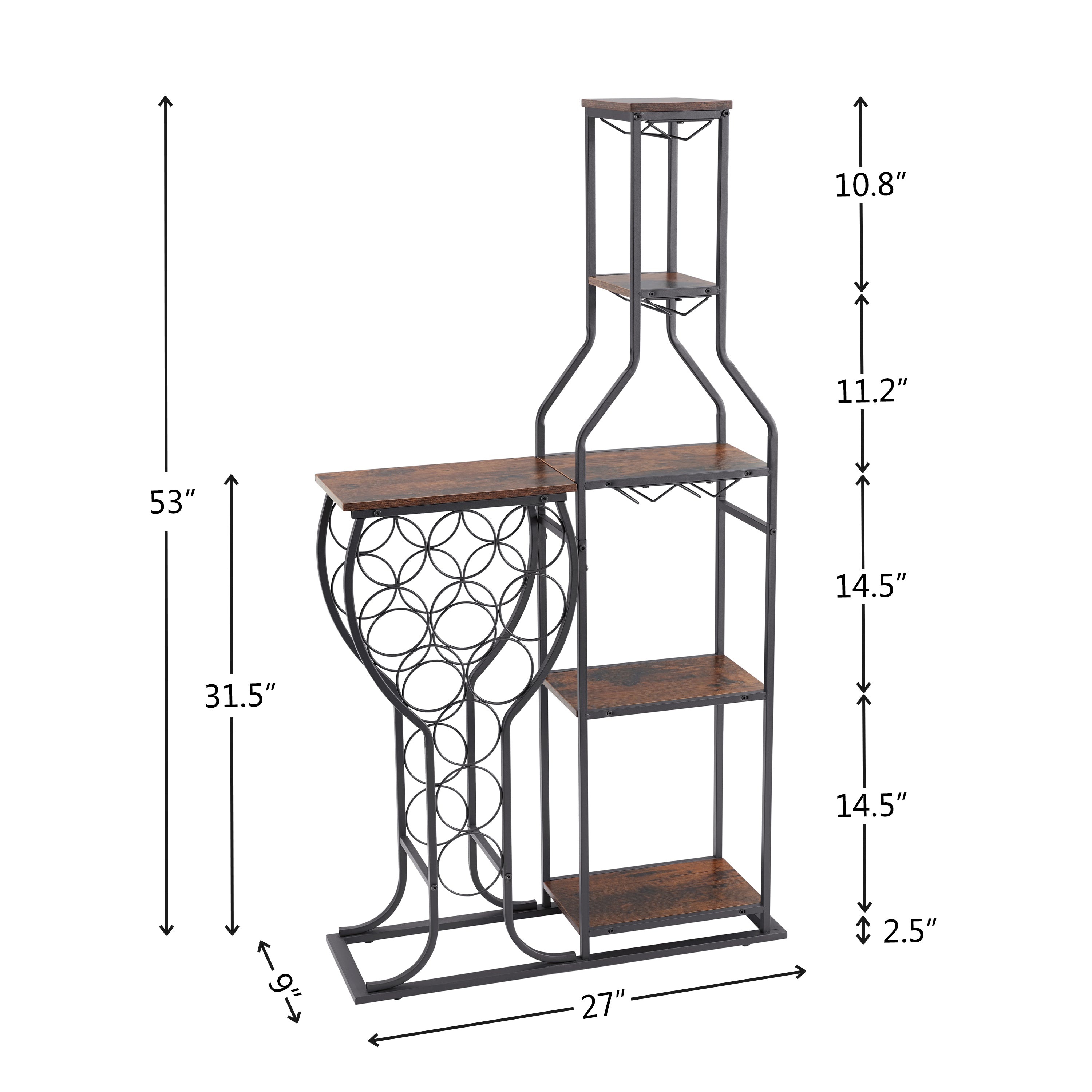 11-Bottle Wine Rack with Glass Holder, 5-Tier Bar Shelf