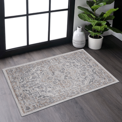 2x3 Oriental Doormat Rug Ivory Beige Vintage Entryway Rug Non-Slip Accent Carpet for Front Door Kitchen