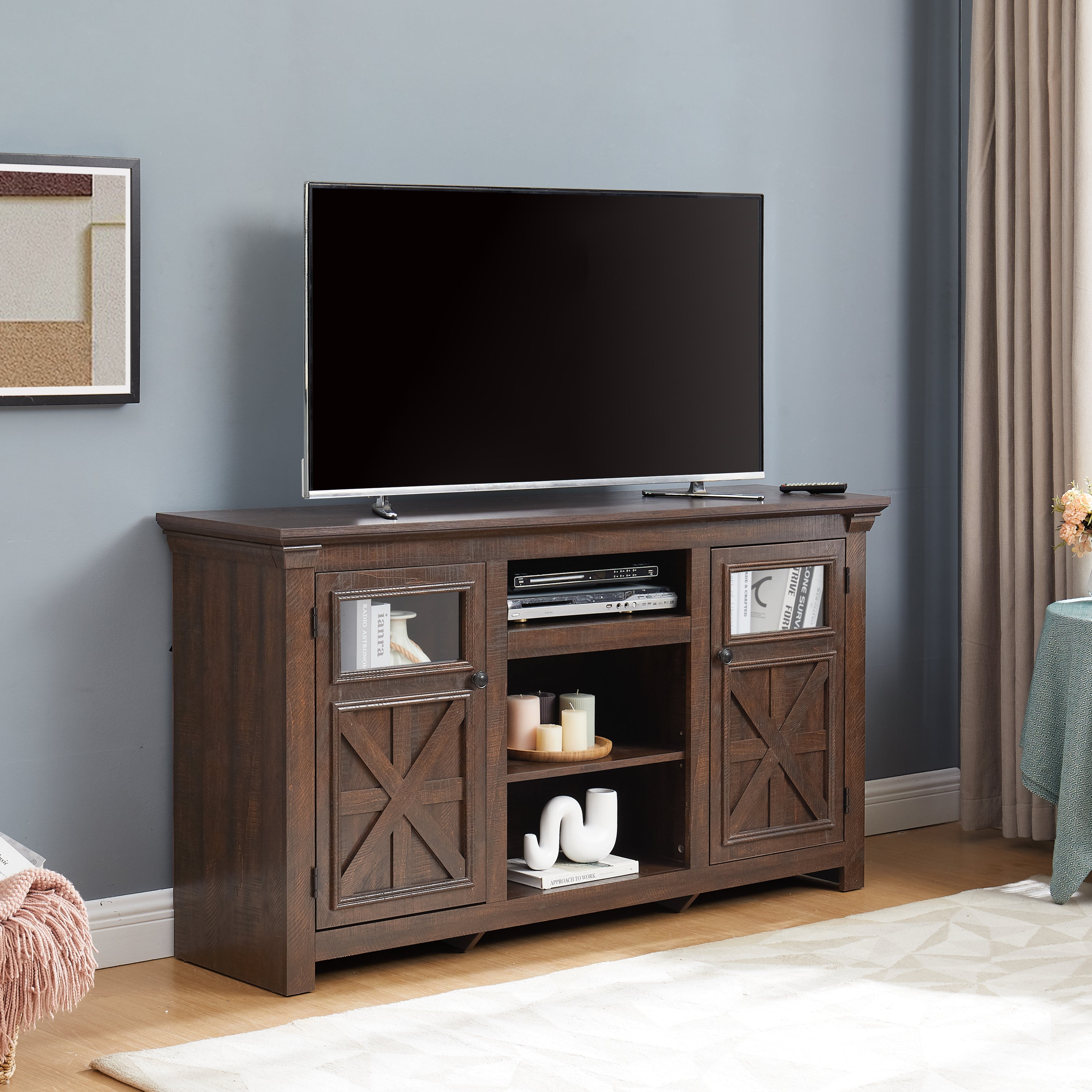 2 Doors Cabinet TV Stand with Large Barn Inspired Home Entertainment Console,Espresso