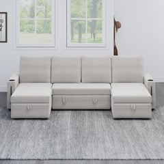 Sectional Sofa with Storage, 96" U Shaped Sectional Couches for Living Room, Comfy Convertible Sectional Sofa  - Beige