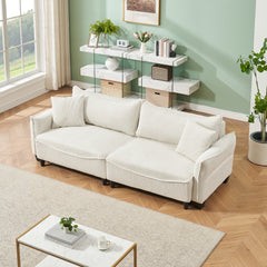 3-Seater Beige Corduroy Sofa Bed with Two Pillows - Ideal Design for Living Room