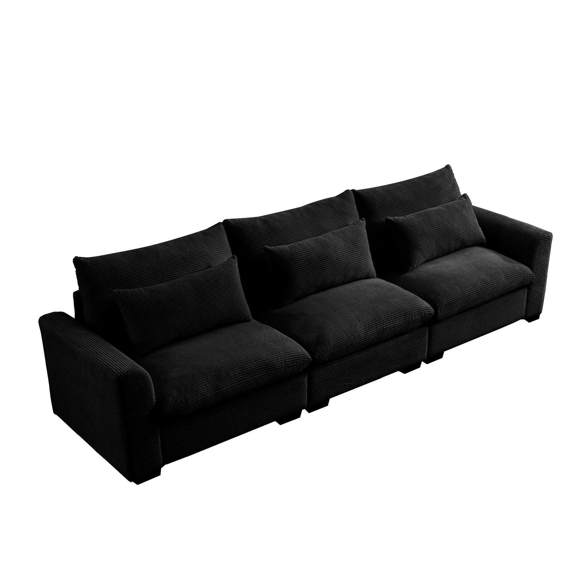 3 Seater Deep Seat Couches for Living Room, Wide and Deep Seat Comfy Living Roo Sofas with 3 Waist Pillows, black Corduroy