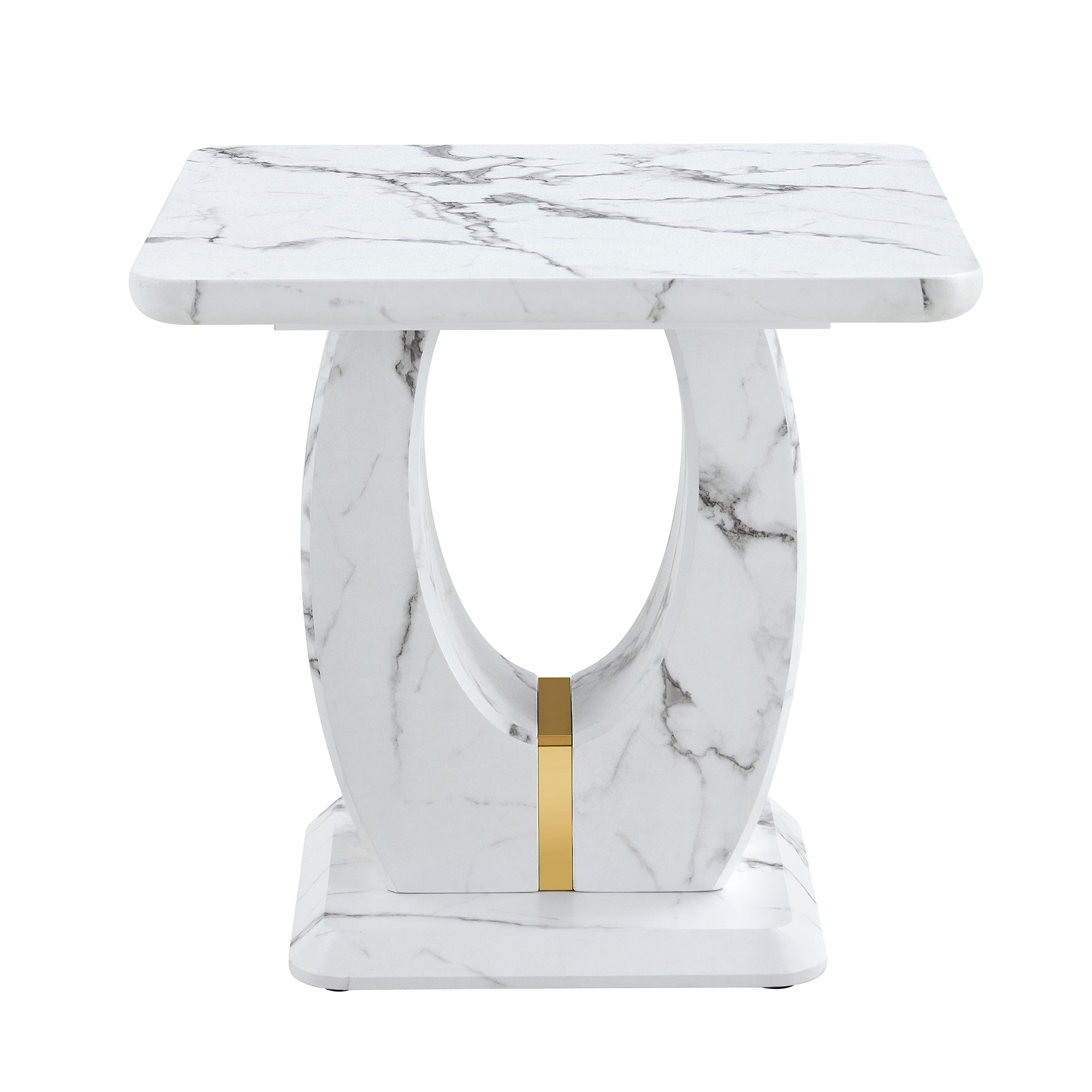 Minimalist Square White Marble-Patterned MDF Coffee Table for Living Rooms