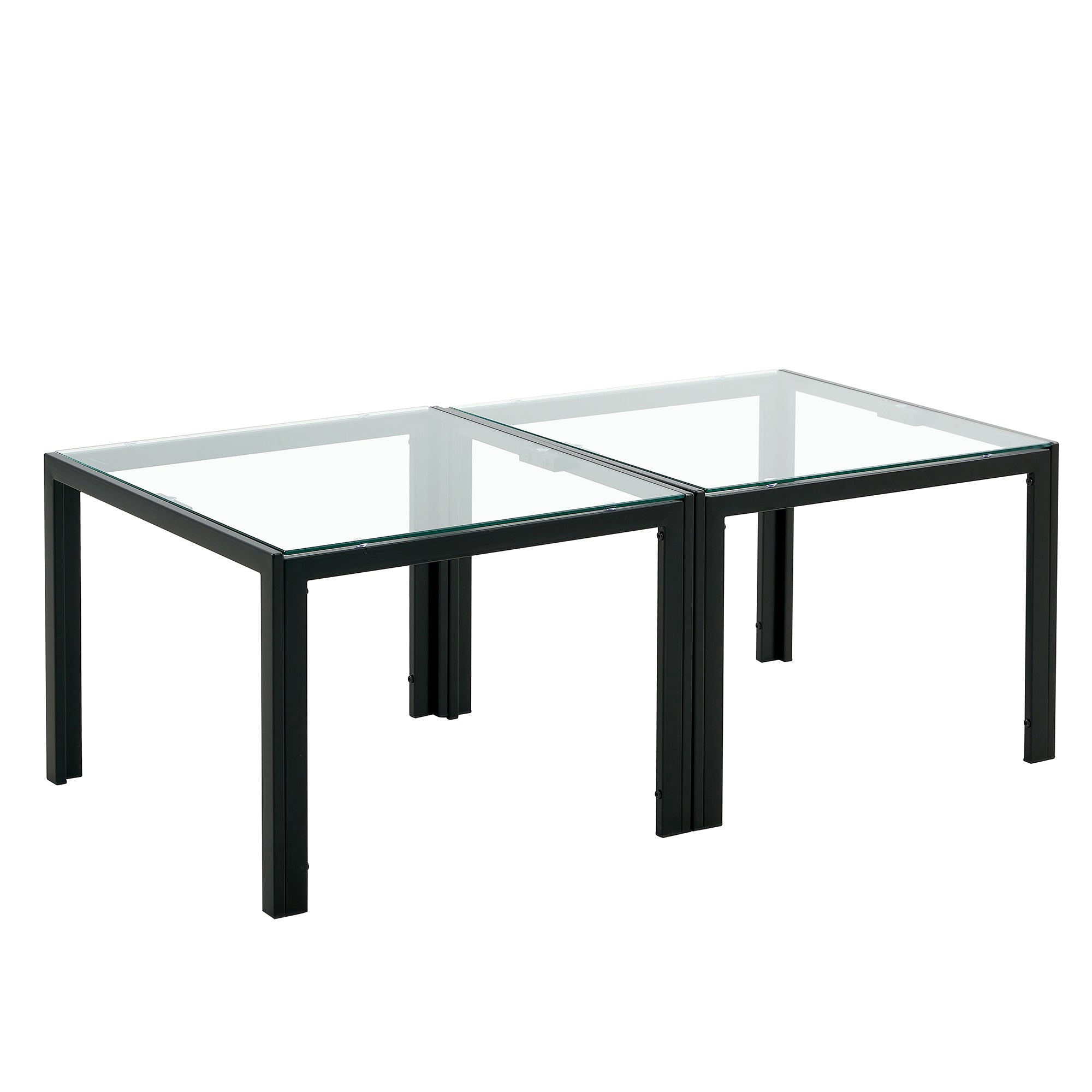 Coffee Table Set of 2, Square Modern Table with Tempered Glass Finish for Living Room,Transparent