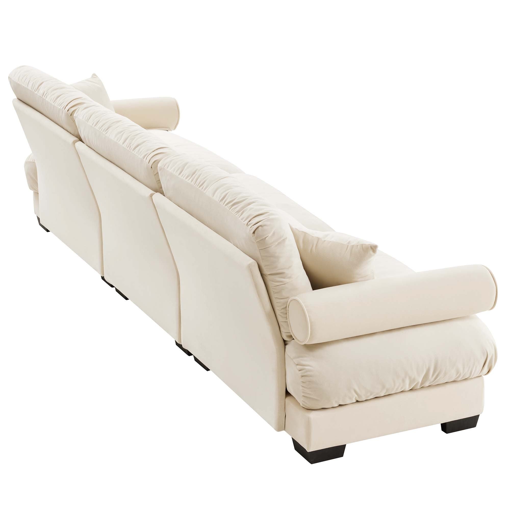 Extra-Large 3-Seater Modern Velvet Sofa, Oversized Cloud-Like Comfort with Waist and Throw Pillows, Beige