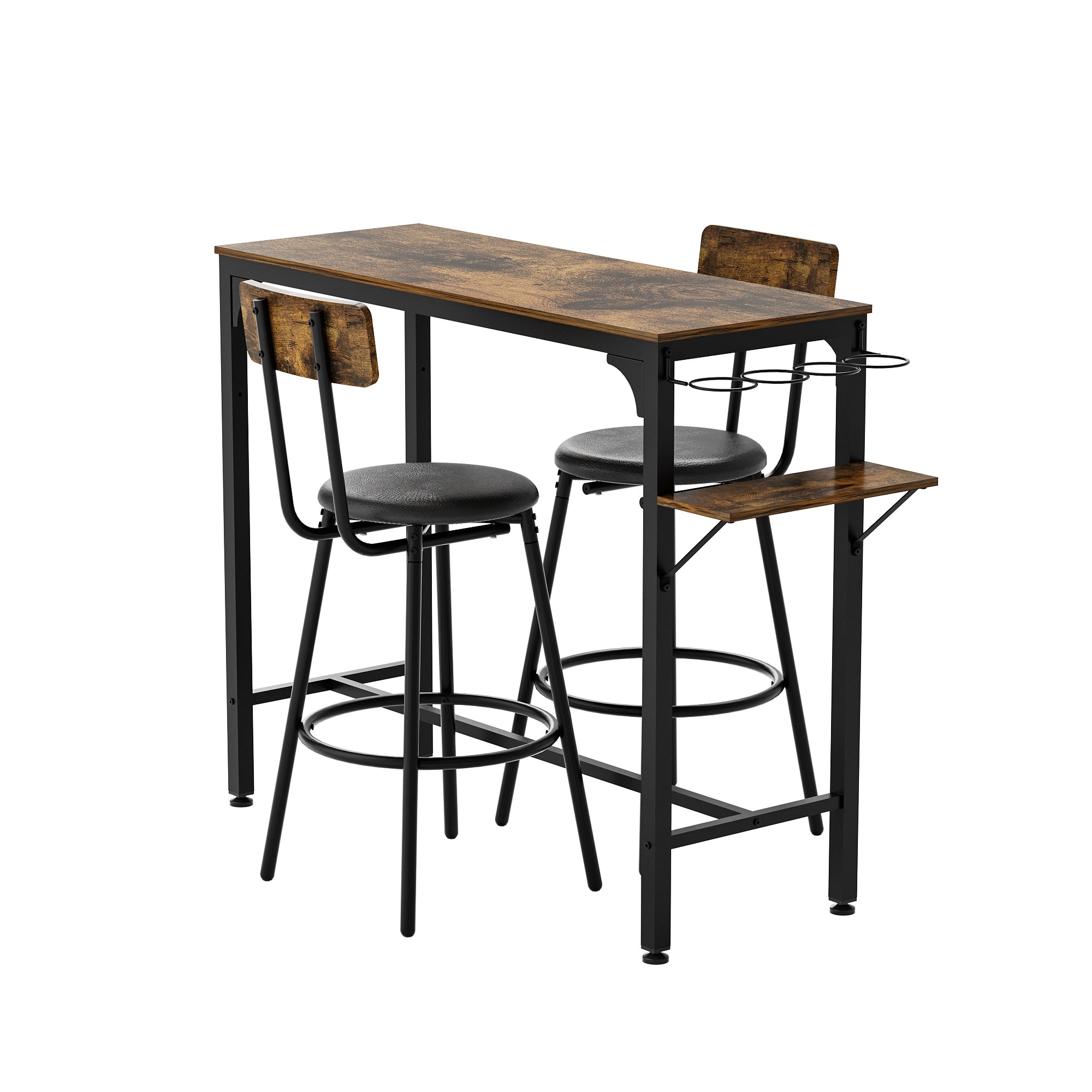 Wood Top Metal Base side table  Industrial Bar Table with two chair--Adjustable table base Bistro Whiskey Pub Table,47.44"W x 15.75"D x 35.43"H