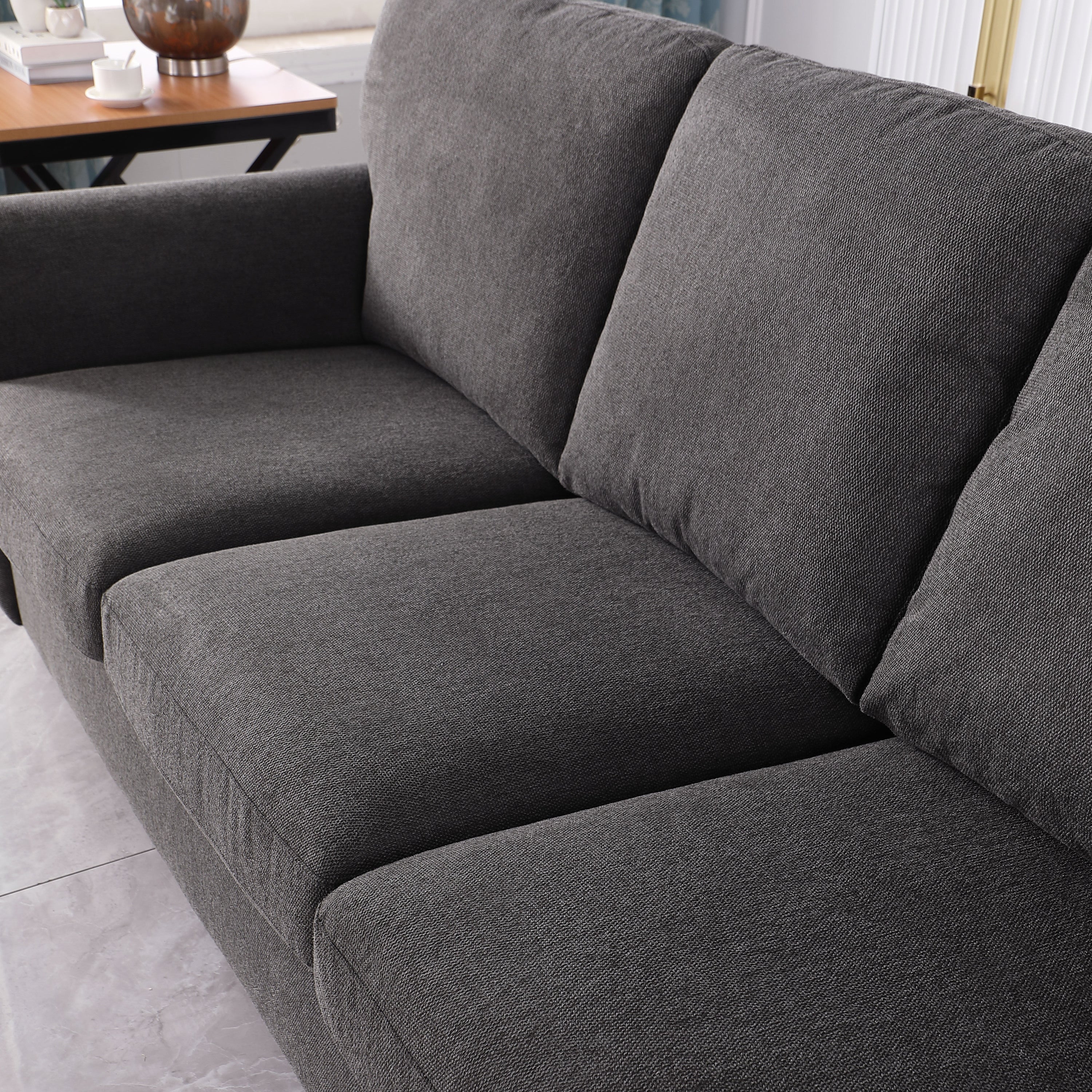 3-Seater Black Chenille Sofa