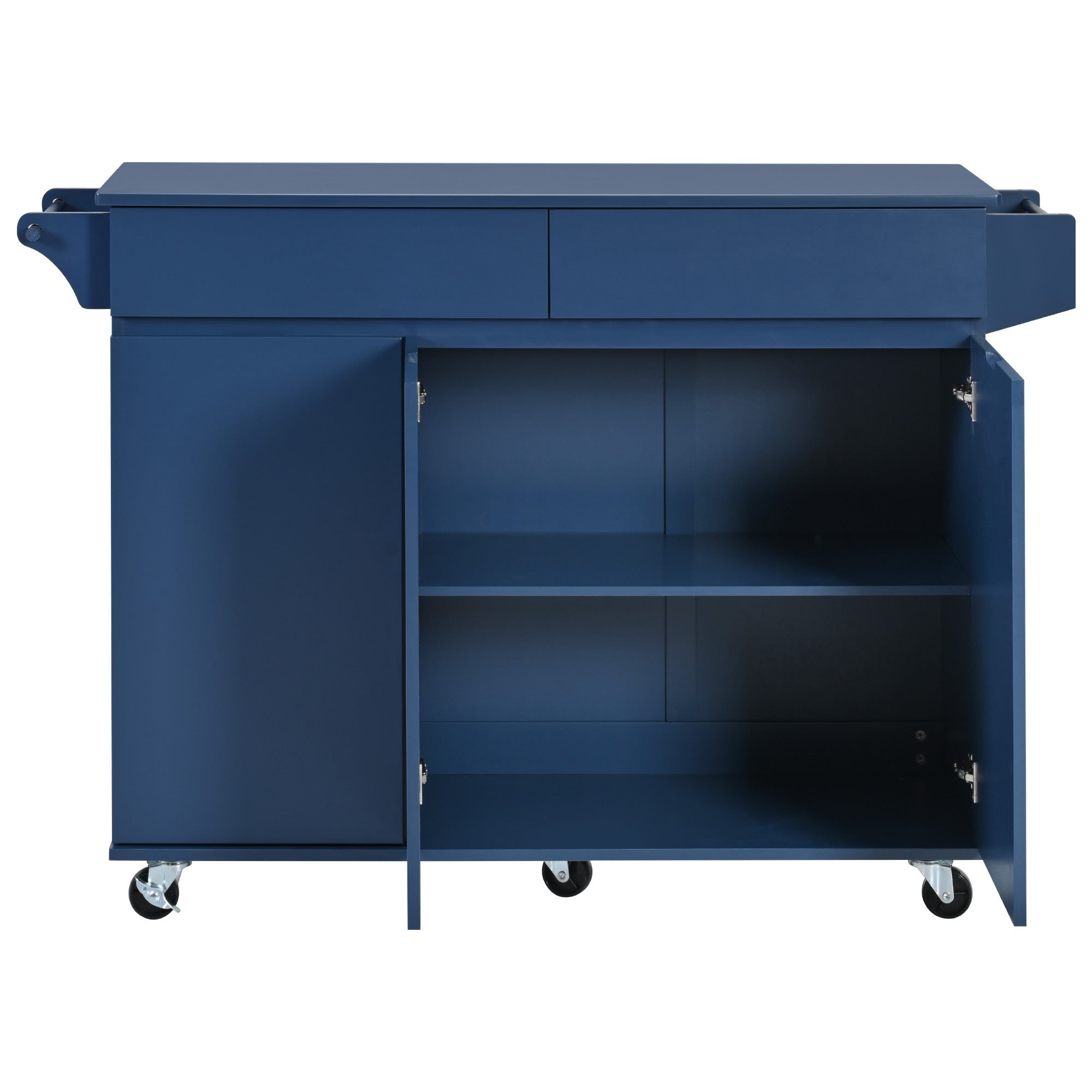 K&K 53.2''  Kitchen Island with Drop Leaf, Kitchen Storage Cart with Spice Rack, Towel Rack and 2 Drawers for Kitchen, Dining Room, Navy Blue