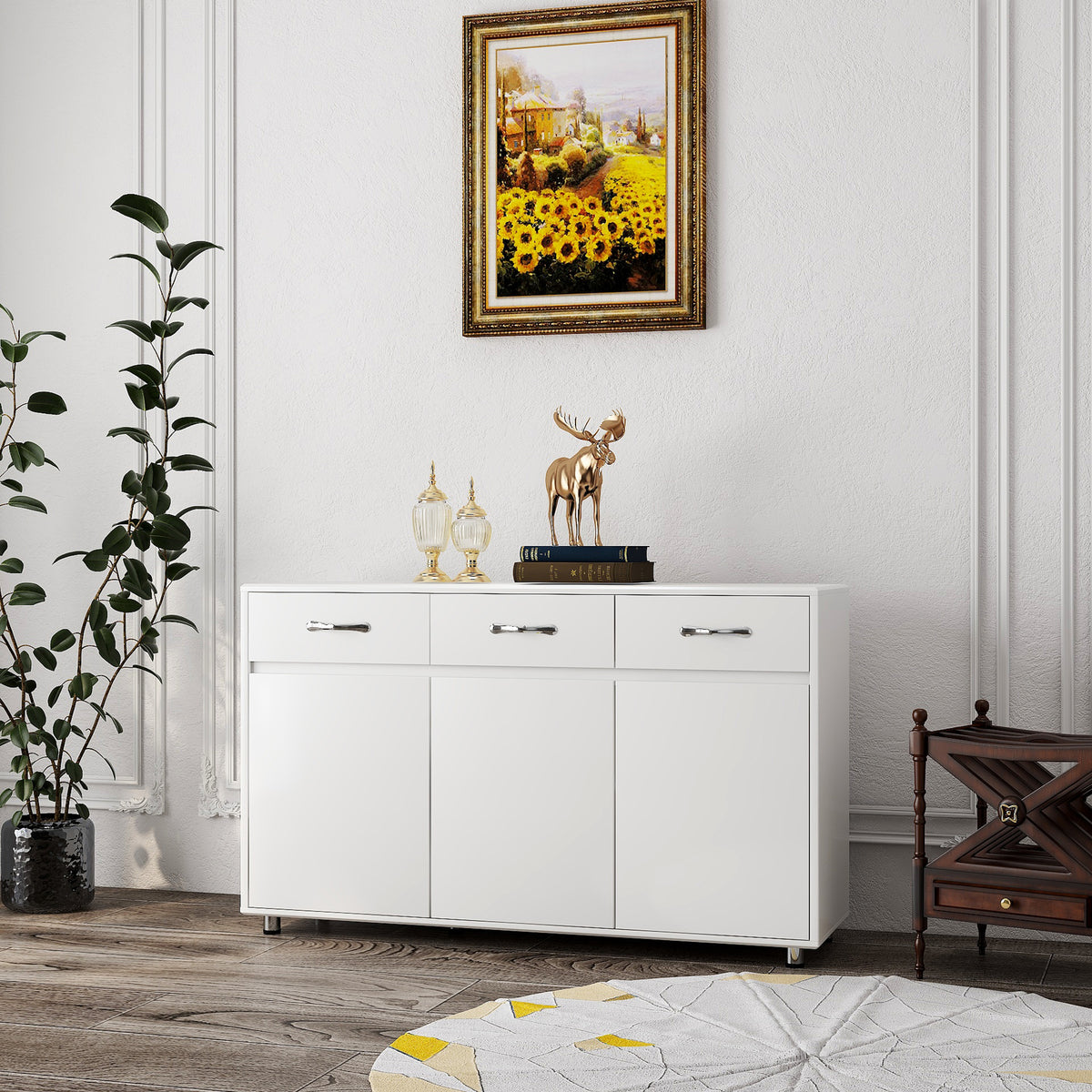 52.6" White Cabinet with Doors & Drawers for Storage - Minimalistic Design for All Your Room