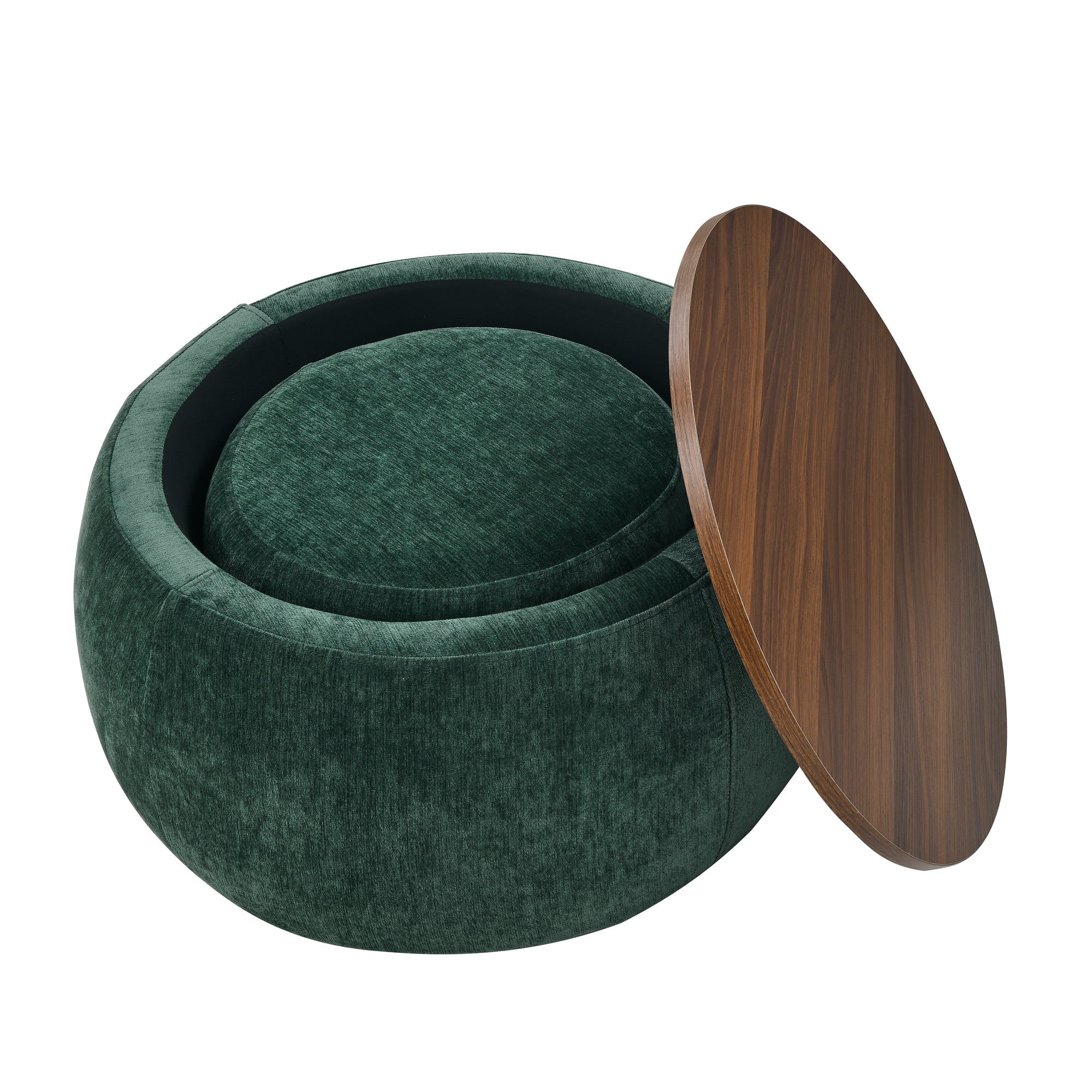 Round Storage Ottoman, 2 in 1 Function, Work as End table and Ottoman,with small seat,Green(25"x25"x14.7")