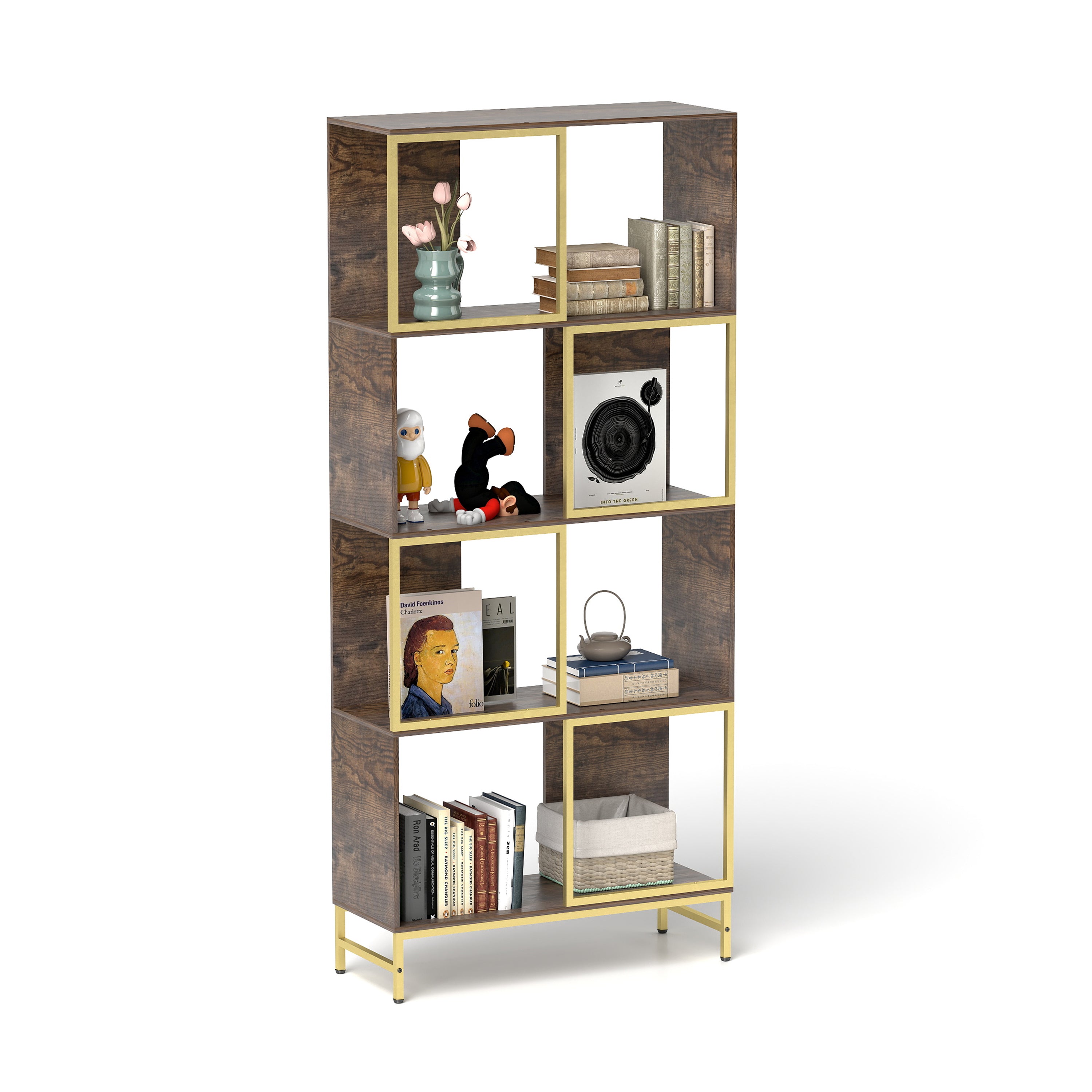 4-Tier Industrial Bookshelf, Asymmetrical Display Shelf