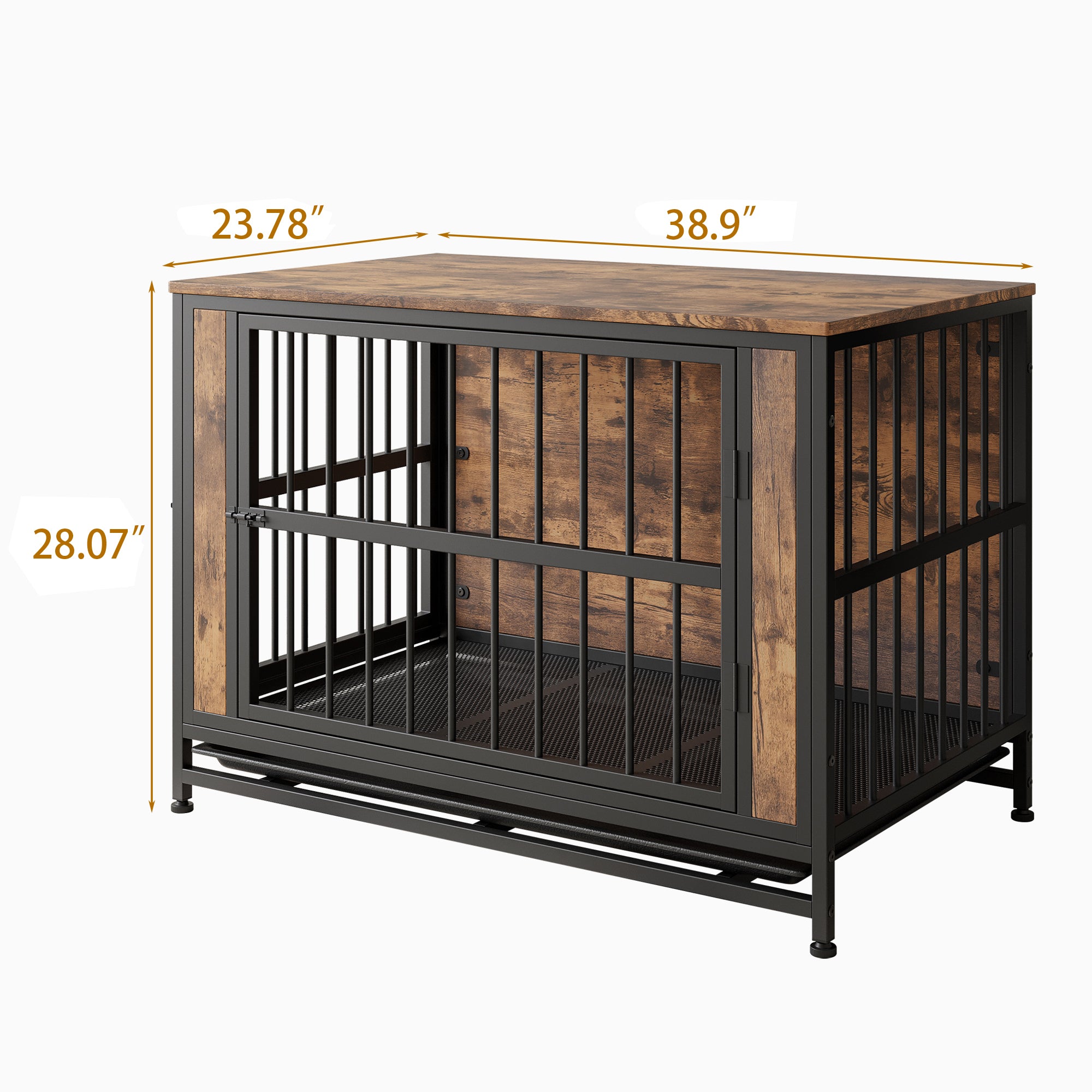 Wooden Dog Crate Furniture, 38.9" with 2 Sliding Doors, Rustic Brown