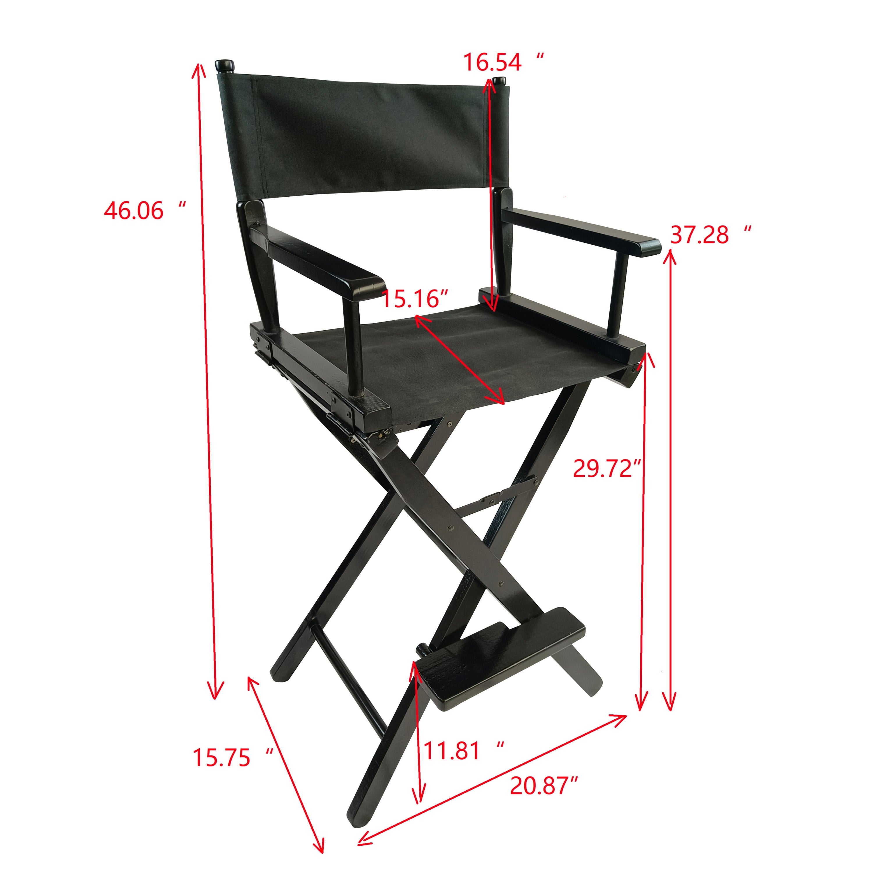 Casual Home Director's Chair, Black Frame/Black Canvas,Suitable for adults, foldable style, 2pcs/set  populus