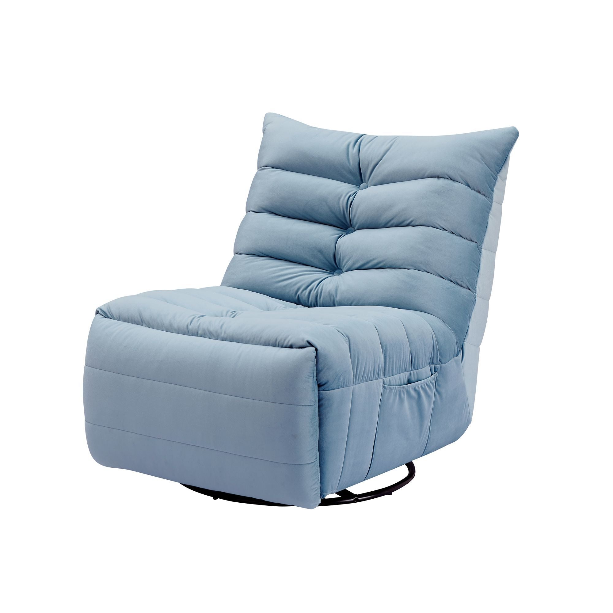 Modern Rotatable Lake Blue Lounge Chair with Side Storage Pocket - Stylish & Durable Recliner for All Your Room