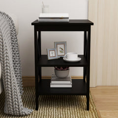 Modern Black MDF End Table with Tiers for Storage - Minimalistic Design for Living Room