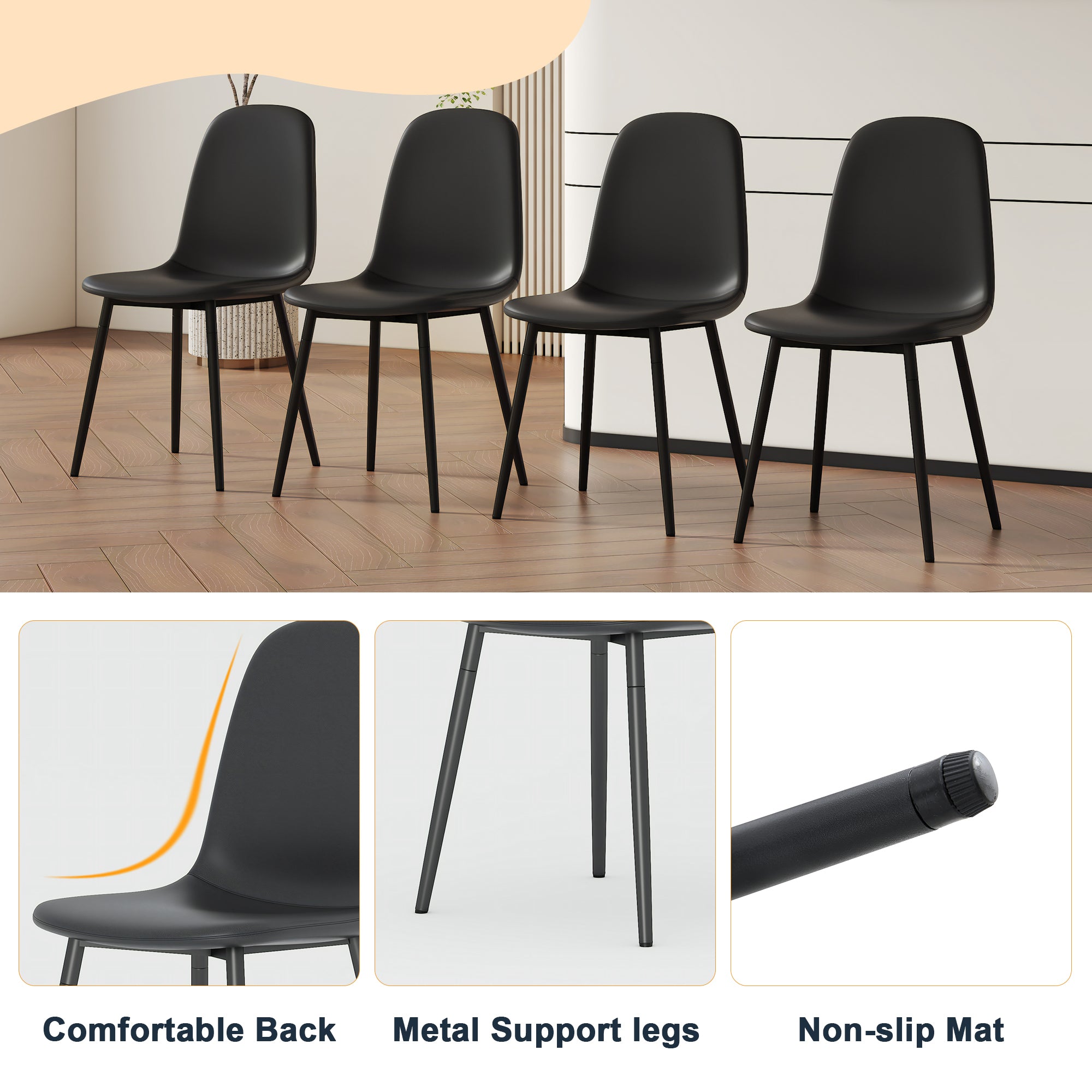 Modern Black Dining Chair Set of 6 - Ideal for Dining Room Elegance and Comfort