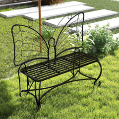 Butterfly Cast Metal Garden Bench, Outdoor Patio & Park Bench for Yard & Entryway