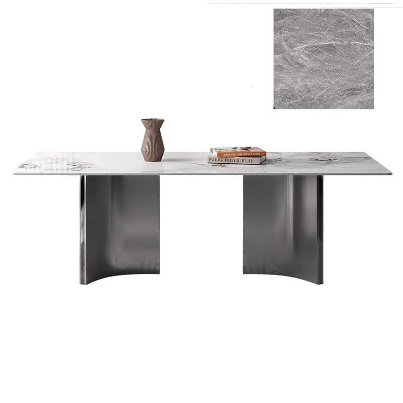 Luxurious Rectangular Dining Table - Sleek Marble Top & Metal Pedestals for 6-8 Person faml-700