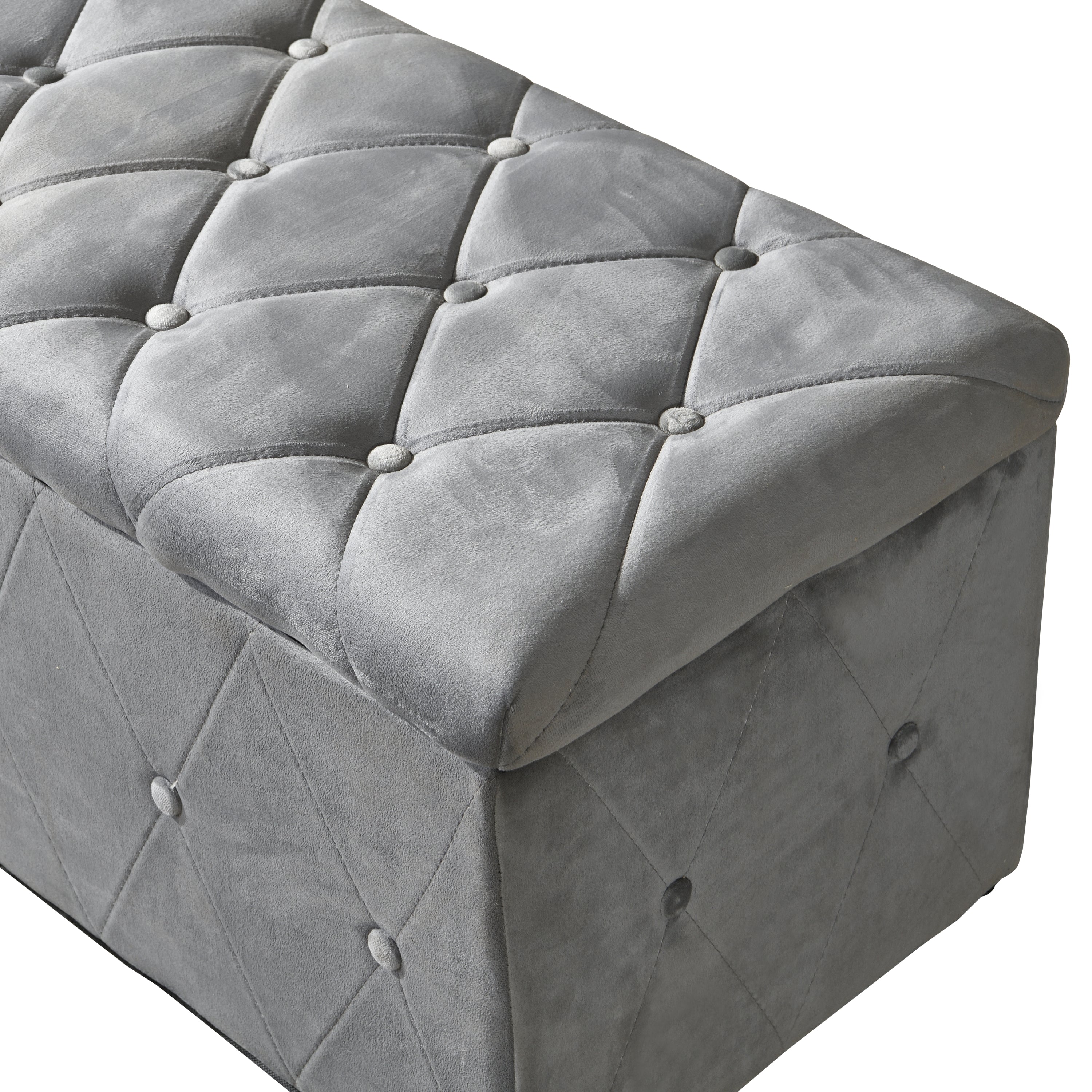 1 Piece Rectangular Storage Ottoman Short velvet with 2 Set Ottomans (Light Gray)