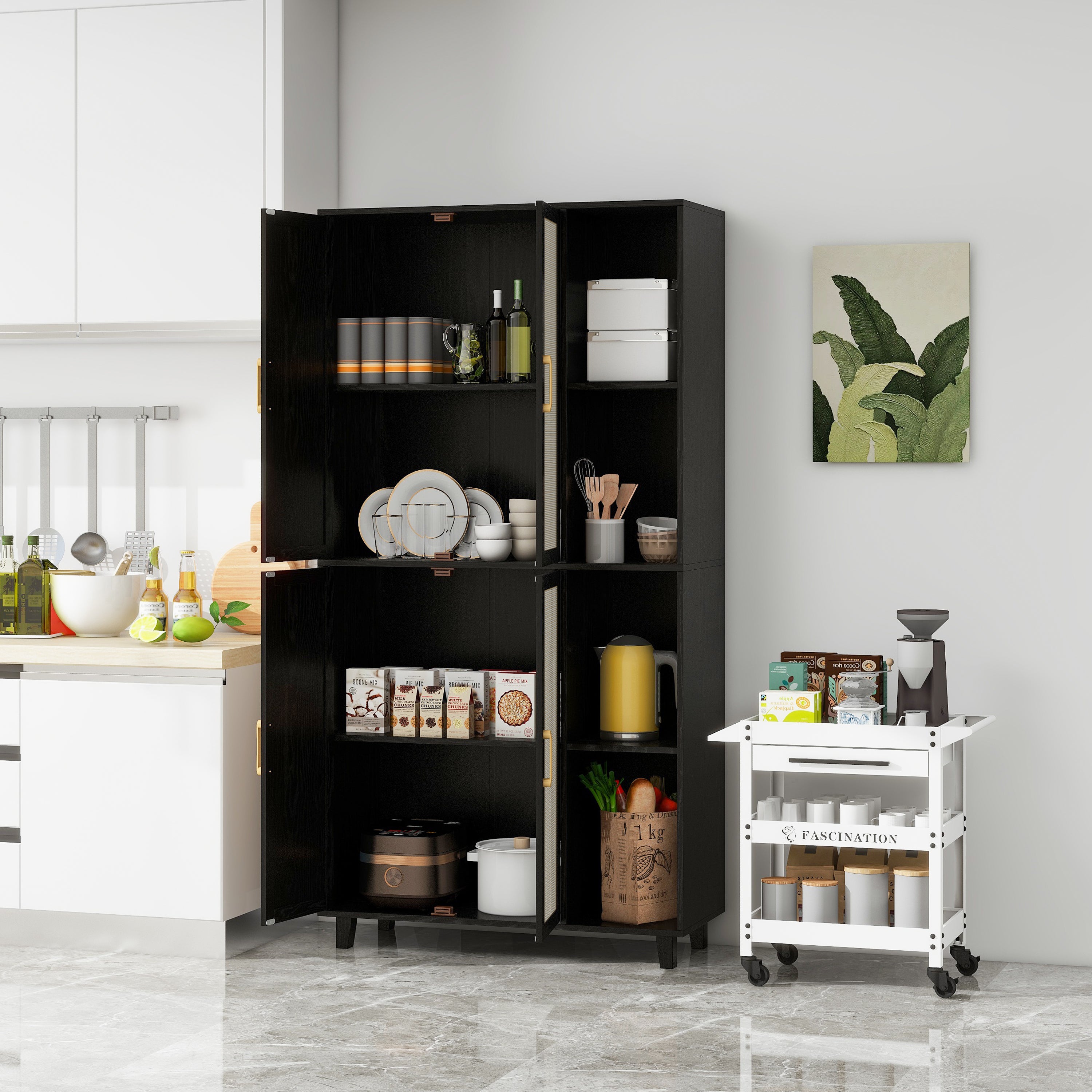 4 Door Cabinet with 4 Shelves with 4 Adjustable Inner Shelves, Storage Cabinet