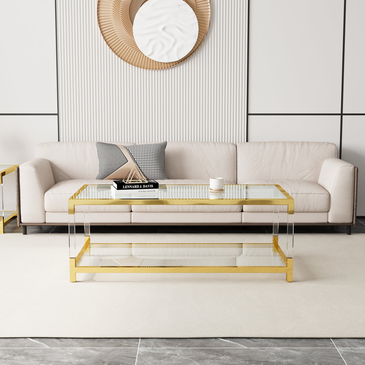 Modern minimalist style gold metal frame with acrylic leg coffee table