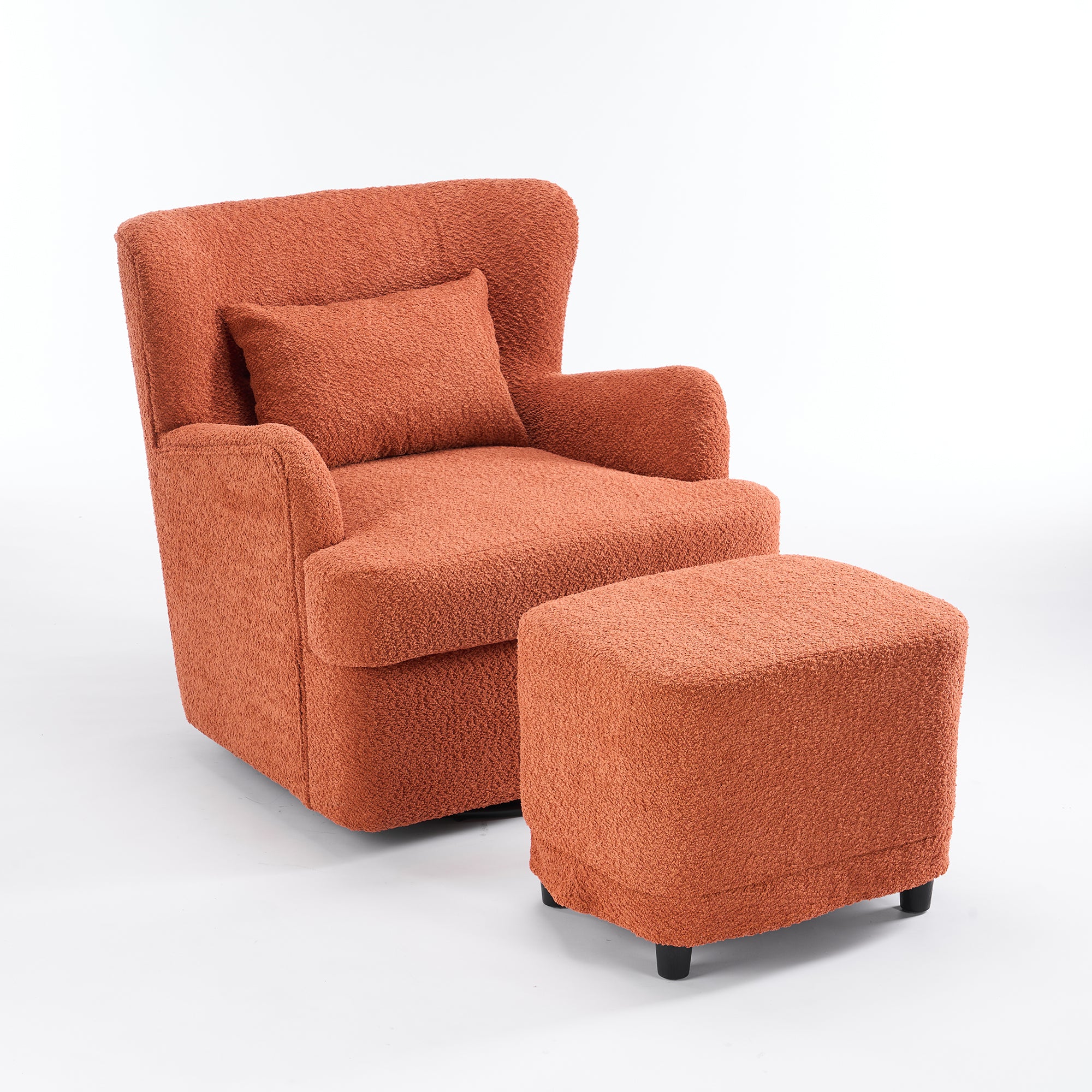 Modern Luxury Velvet Swivel Chair, 360° Swivel Comfort Round Armchair, Single Sofa Chair with Lounge Seat for Bedroom/Office/Reading Space, Set of 1 ,Orange