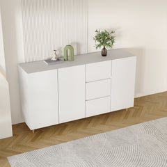 63" White Sideboard with Doors & Drawers for Storage Minimalistic Buffet for Dining Room