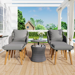K&K 5 Pieces Garden Patio Furniture Set with Wicker Cool Bar Table, Ottomans for Outdoor Porch, Backyard, Balcony, Poolside - Grey