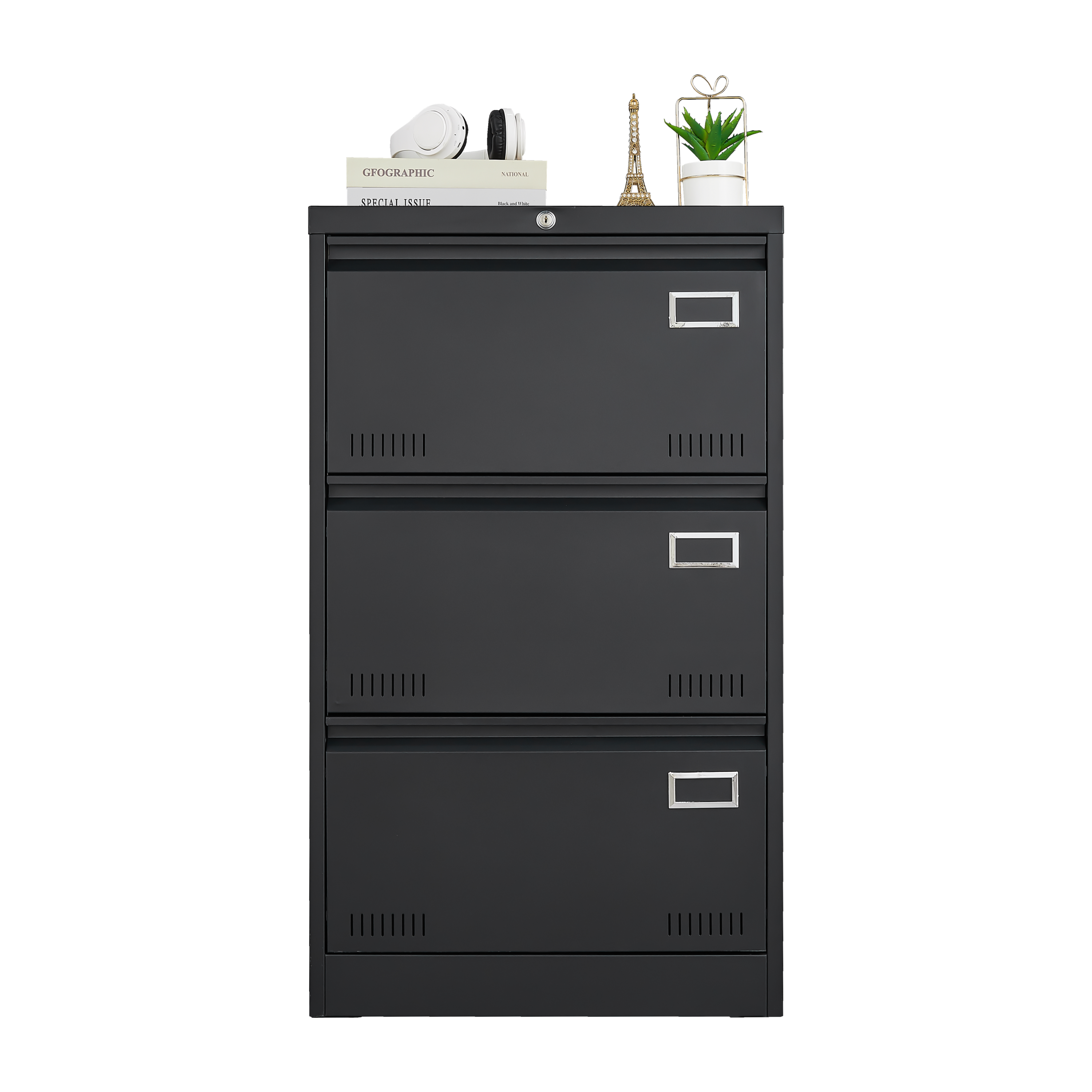 Filing Cabinet Lateral File Cabinet 3 Drawer, Blcak Locking Metal File Cabinets Three Drawer, Office Filing Cabinet with Lock Drawers for Home Office/Legal/Letter/A4/F4