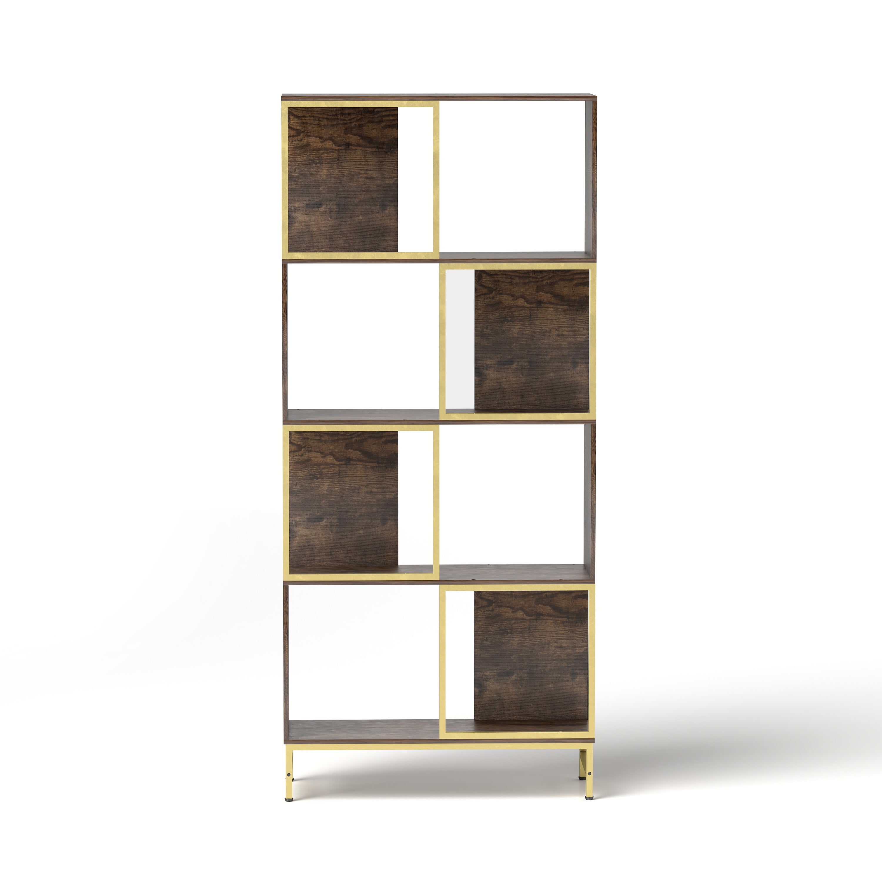 4-Tier Industrial Bookshelf, Asymmetrical Display Shelf