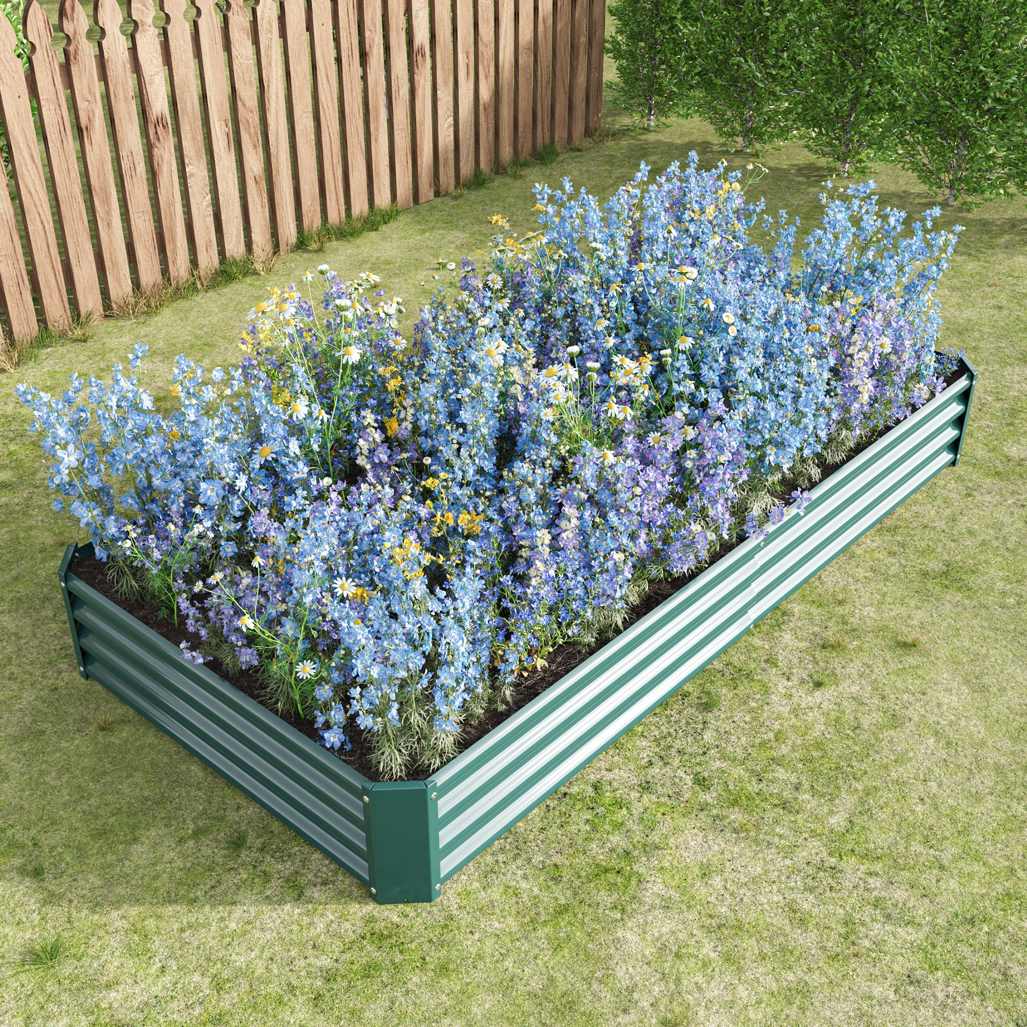 Raised Garden Bed Kit - Metal Raised Bed Garden 7.6x3.7x0.98ft for Flower Planters, Vegetables Herb Green