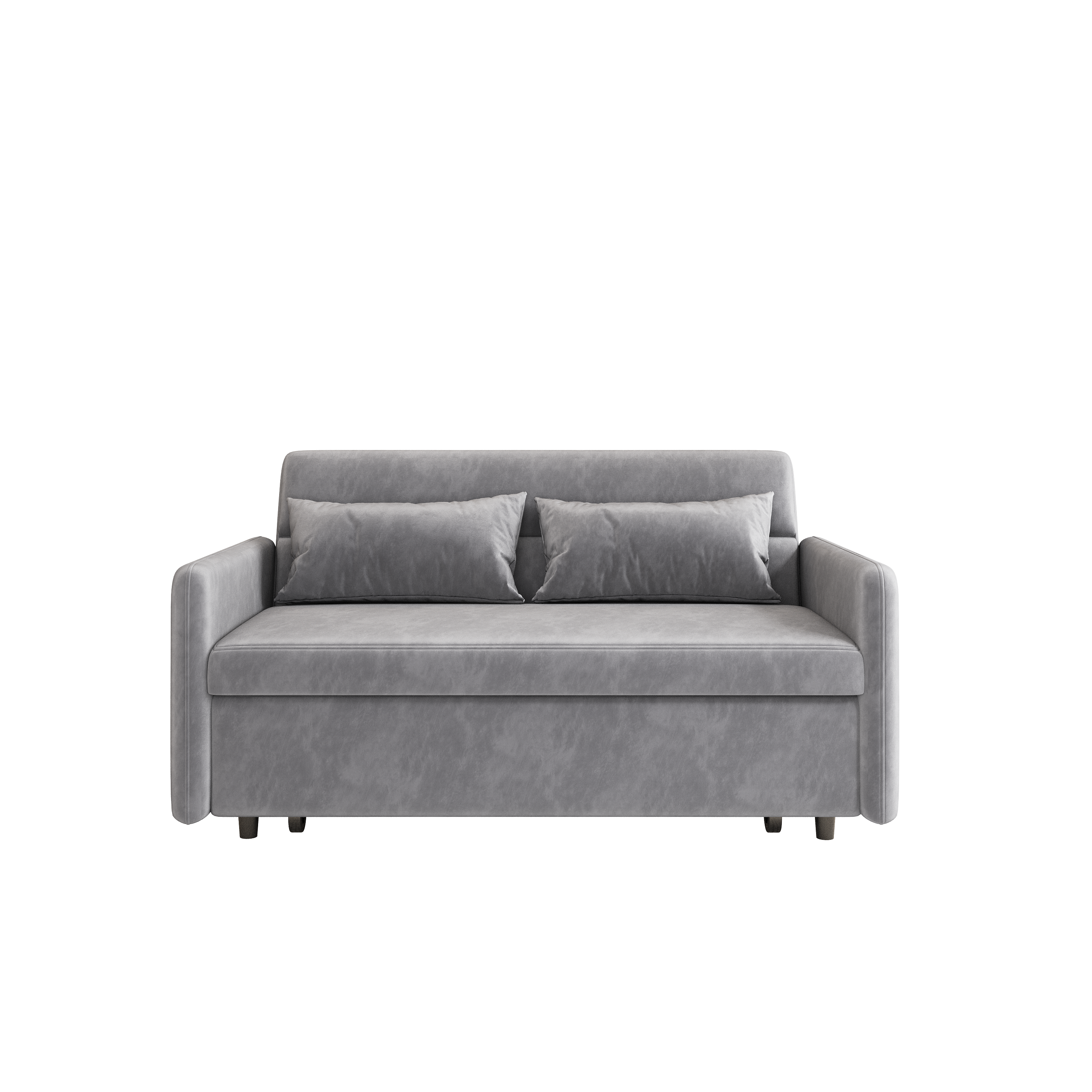 Modern 54" Gray Pull-Out Sofa With Two Pillows Velvet Loveseat For Small Living Room