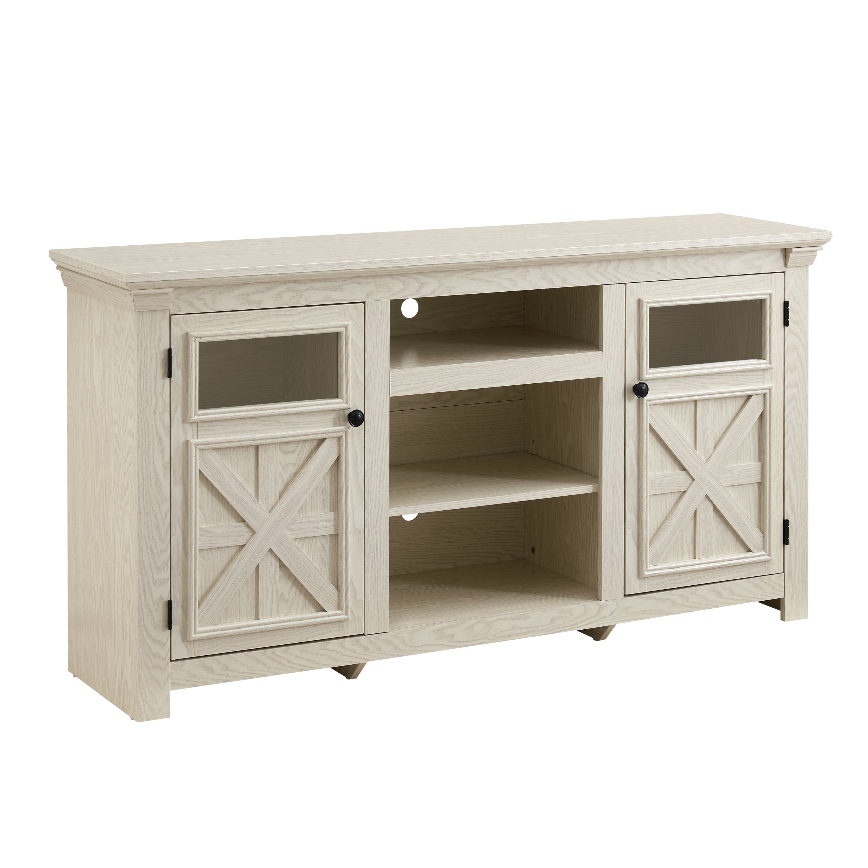 2 Doors Farmhouse TV Stand with Large Barn Inspired Home Entertainment Console for Living Room, WHITE,