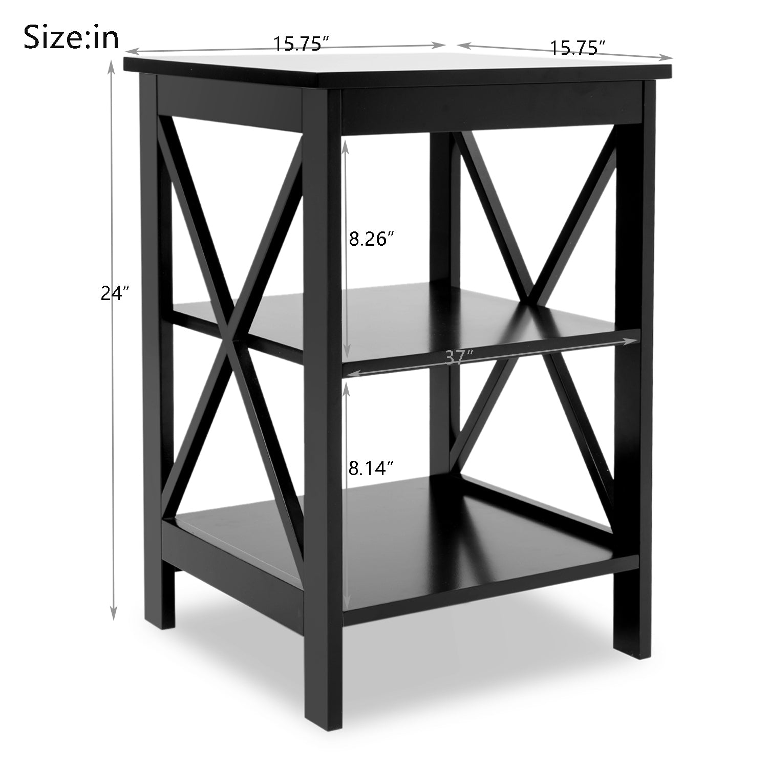 Modern Black MDF End Table with Tiers for Storage - Minimalistic Design for Living Room