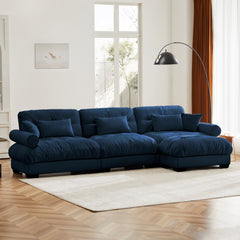 Oversized Modular Velvet Sectional Sofa with Ottoman, Deep Seat L-Shaped Cloud Couch for Living Room, Blue