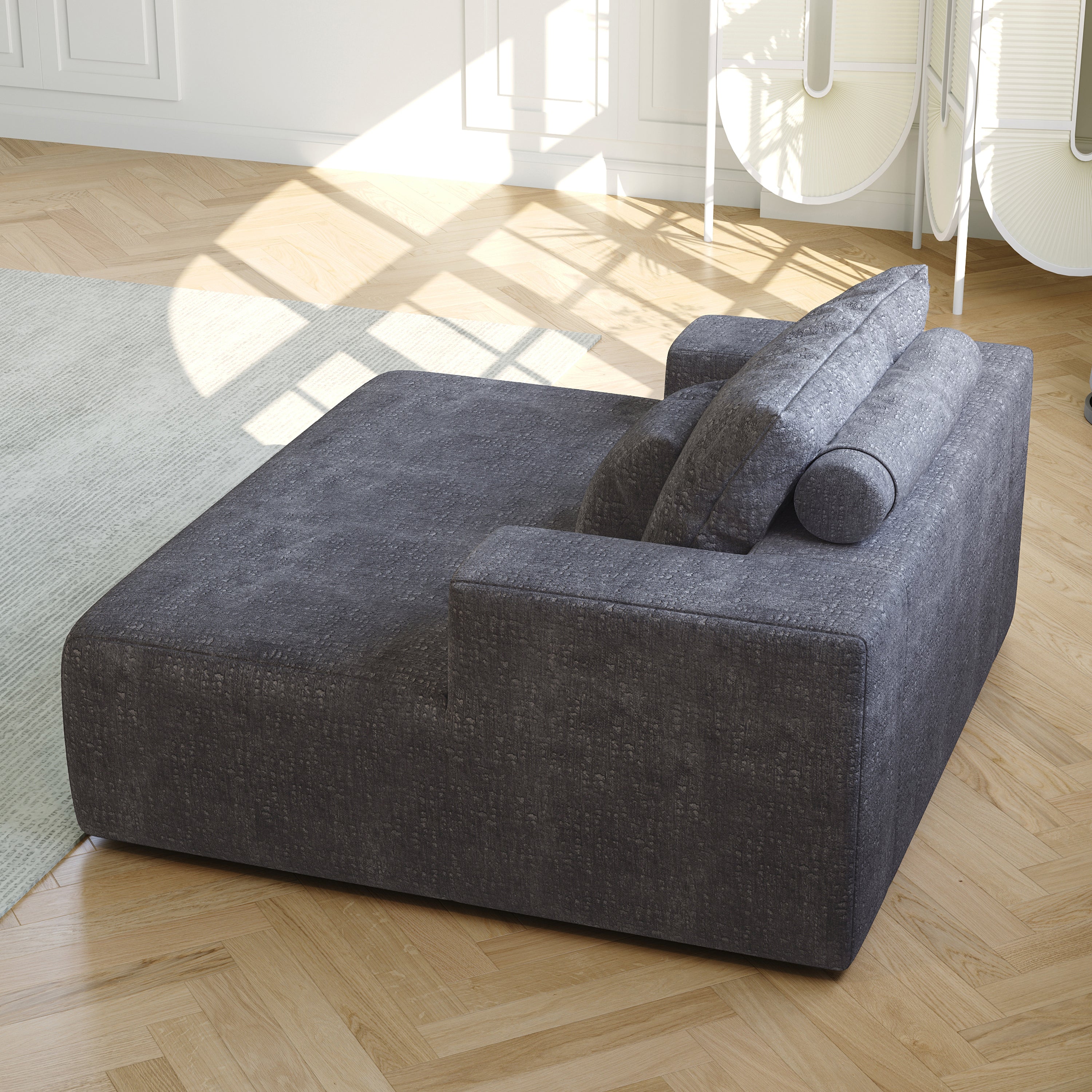 55-inch Chenille Sponge Sofa Lounge Chair,No Assembly Required,Fluffy Modern Sleeper Chair for Indoor Living Room Bedroom
