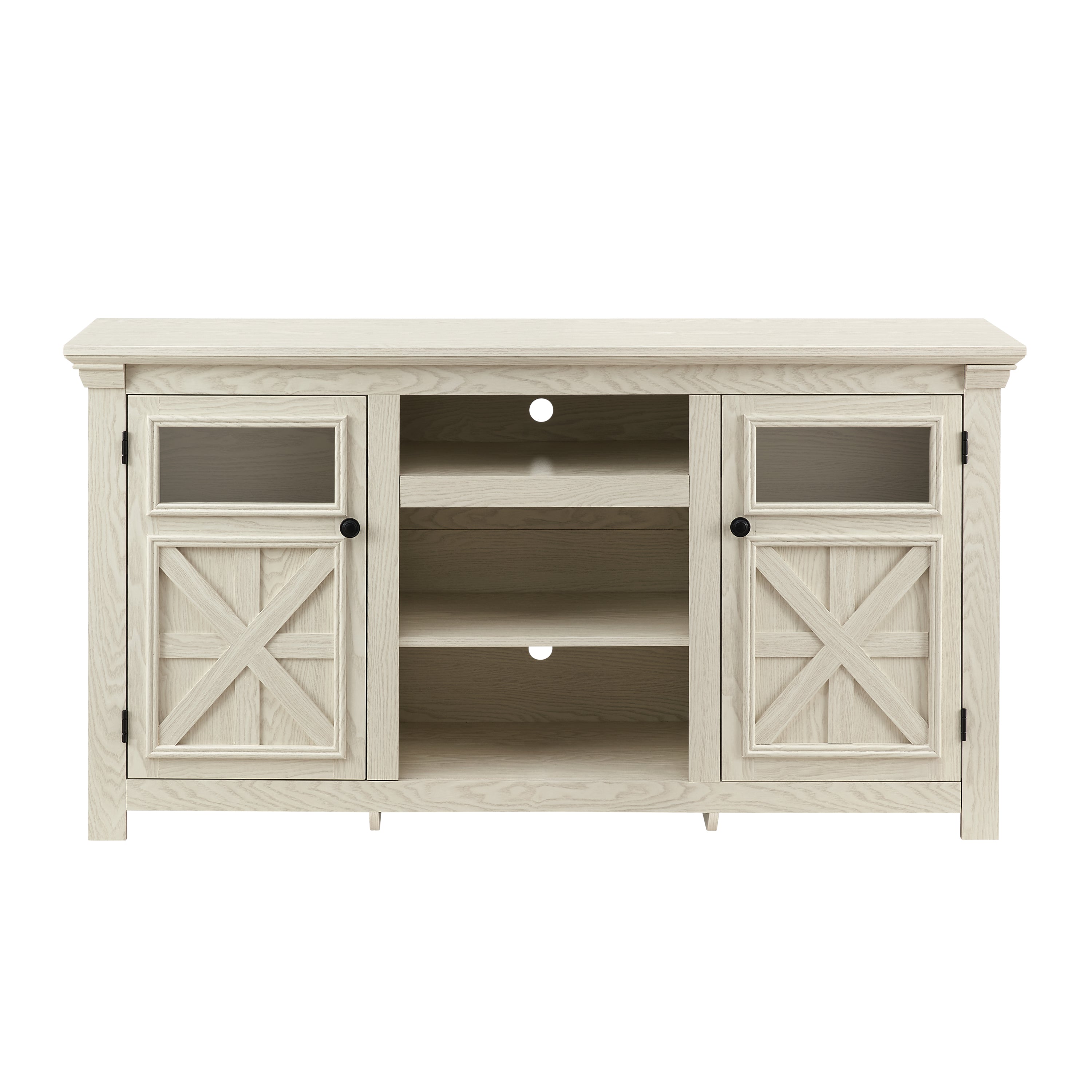 2 Doors Farmhouse TV Stand with Large Barn Inspired Home Entertainment Console for Living Room, WHITE,