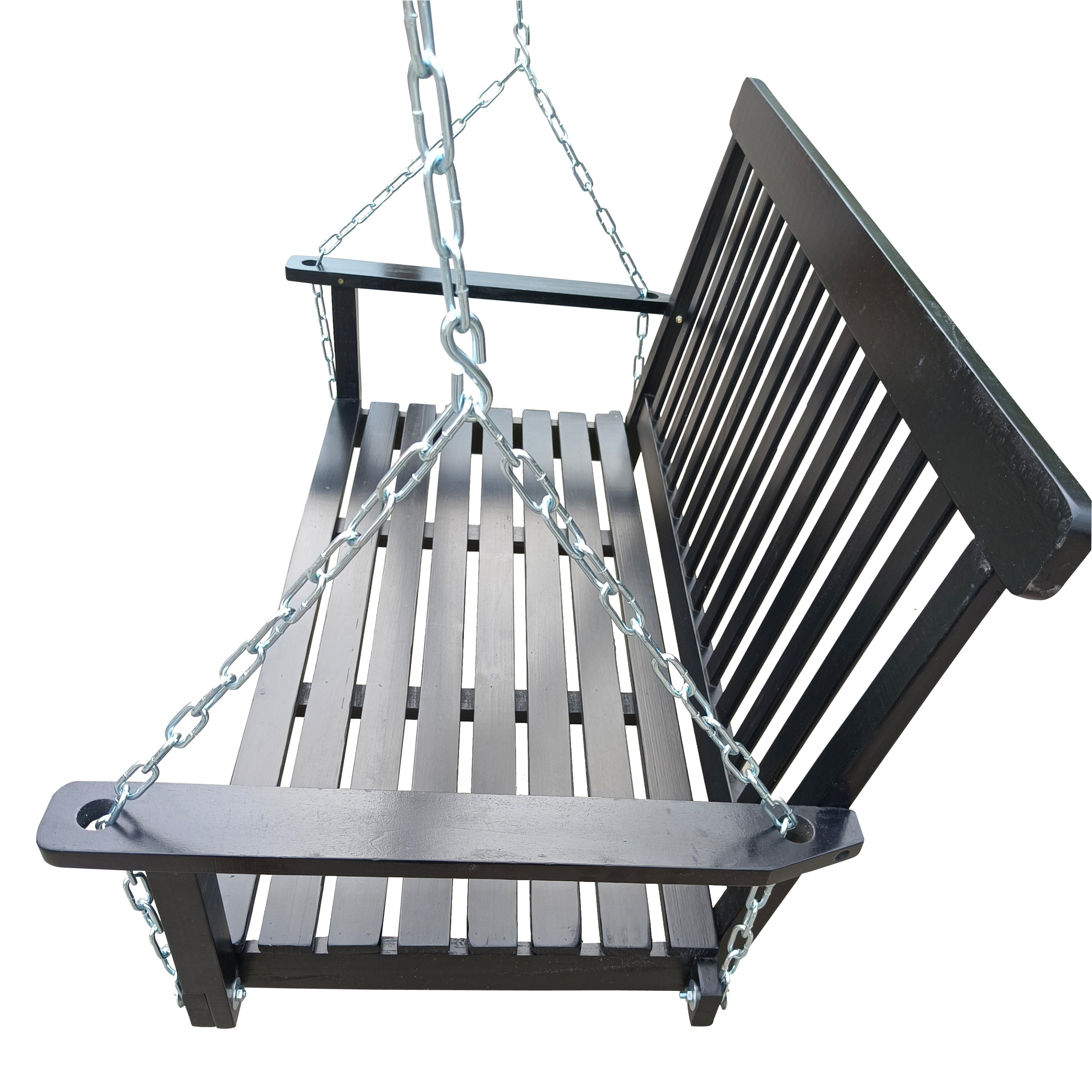 Front Porch Swing with Armrests, Wood Bench Swing with Hanging Chains,for Outdoor Patio ,Garden Yard, porch, backyard,  or sunroom,Easy to Assemble,black