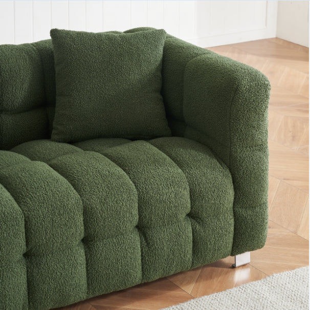 3-Seater Green Teddy Fleece Modular Pit Sofa with 2 Pillows for Living Room