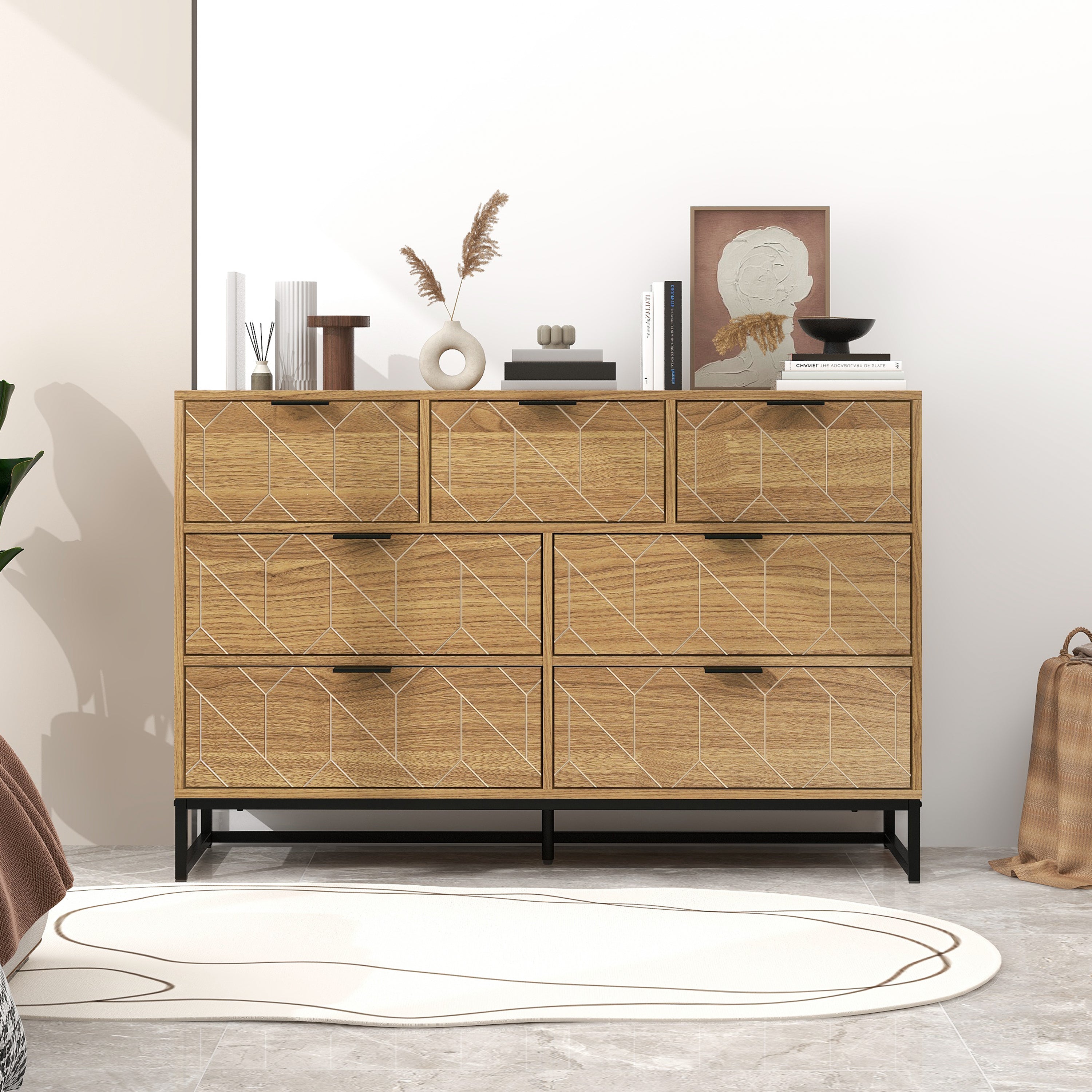 Modern 7 Drawer Dresser Wood Cabinet (Walnut)