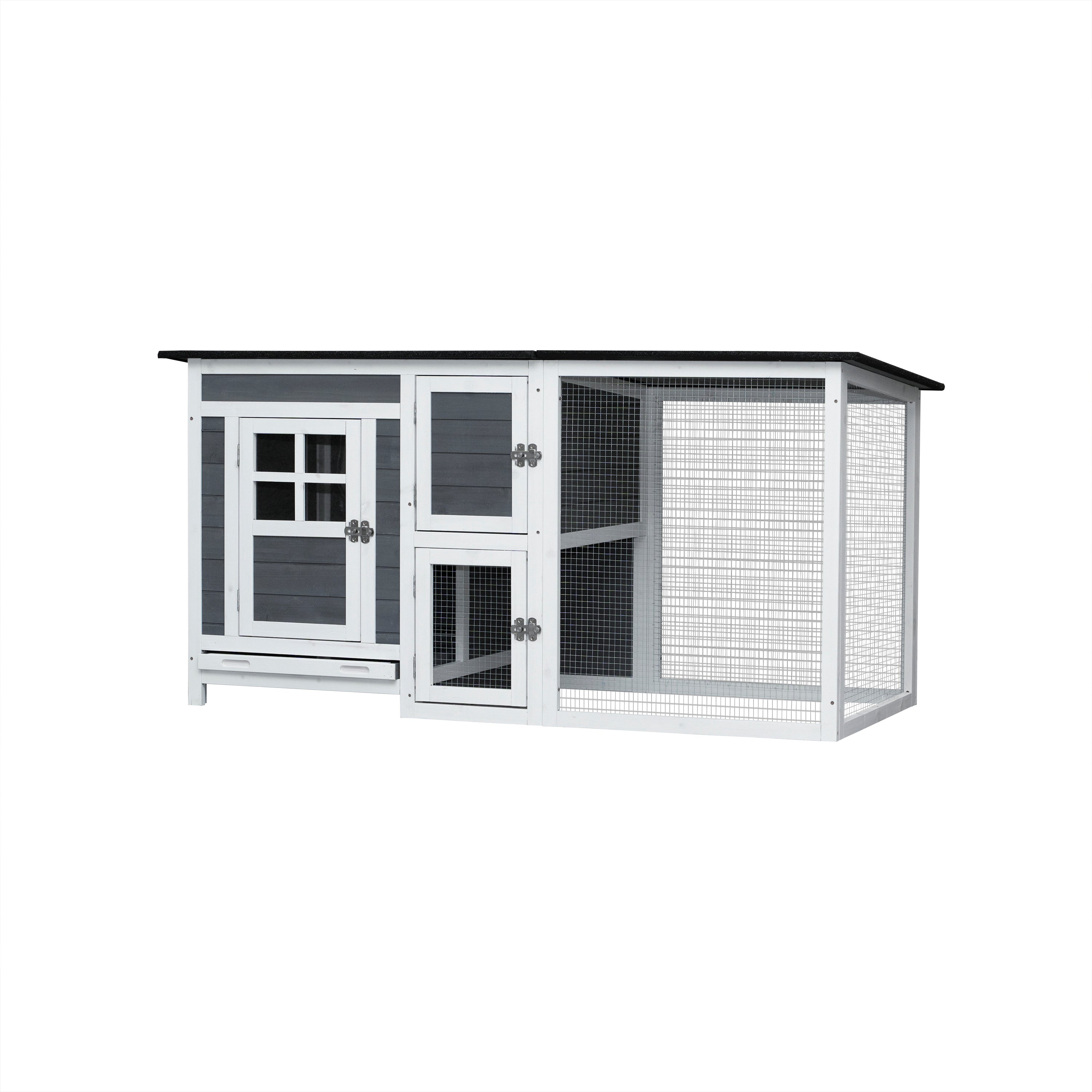 Outdoor & Indoor Poultry Cage, Wooden Chicken Coop with Running Area
