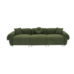 112 inches of green teddy velvet fabric, with 3 pillows, three-person sofa can be placed in the living room and other scenes Green teddy velvet fabric, with 3 pillows, three-person sofa can be placed