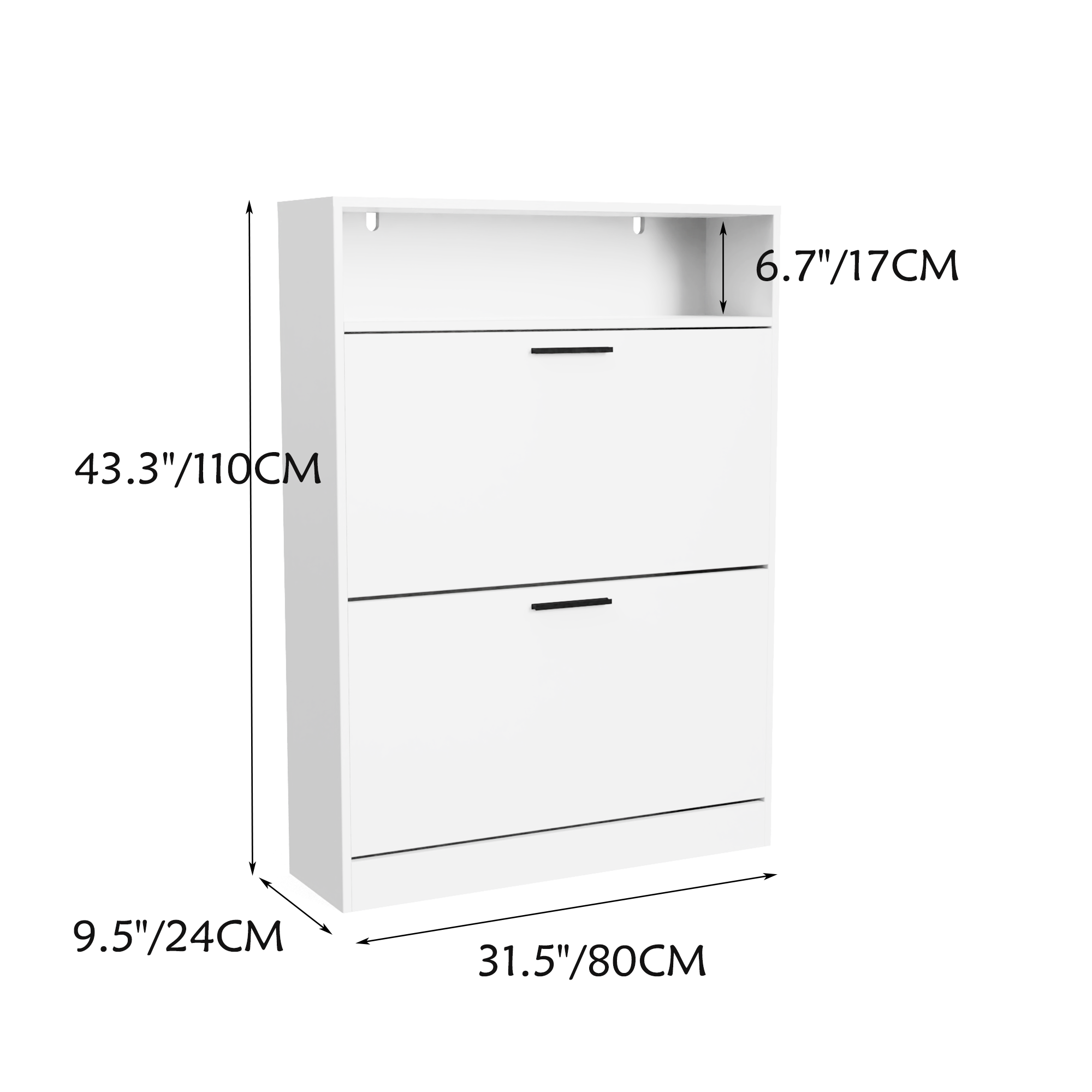 Shoe Storage Cabinet with 2 Flip Drawers, Sturdy Wood Hidden Shoe Storage, Freestanding Narrow Slim Shoe Organizer for Front Door Entrance, Living Room, Hallway, Bedroom (White)