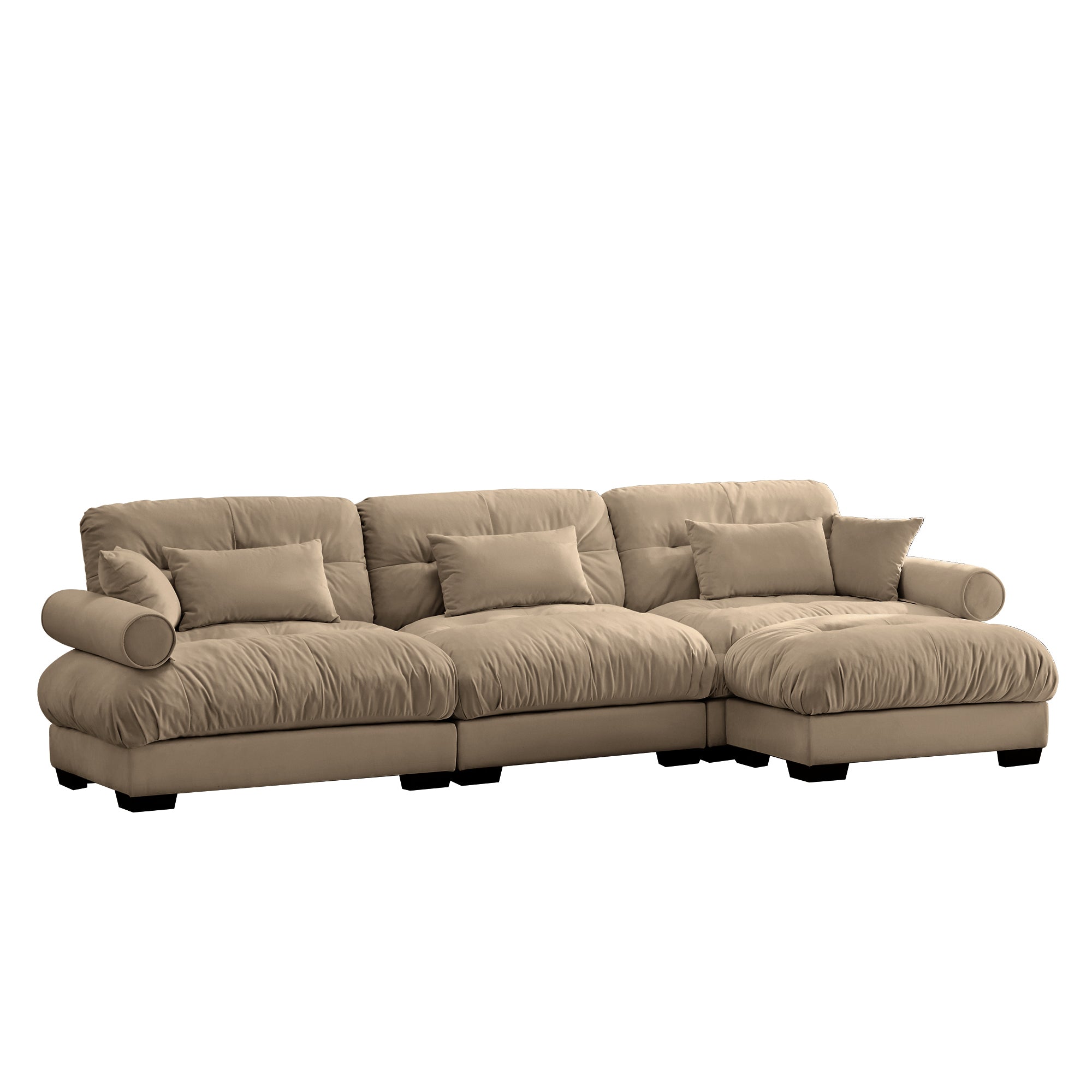 Oversized Modular Velvet Sectional Sofa with Ottoman, Deep Seat L-Shaped Cloud Couch for Living Room, Camel