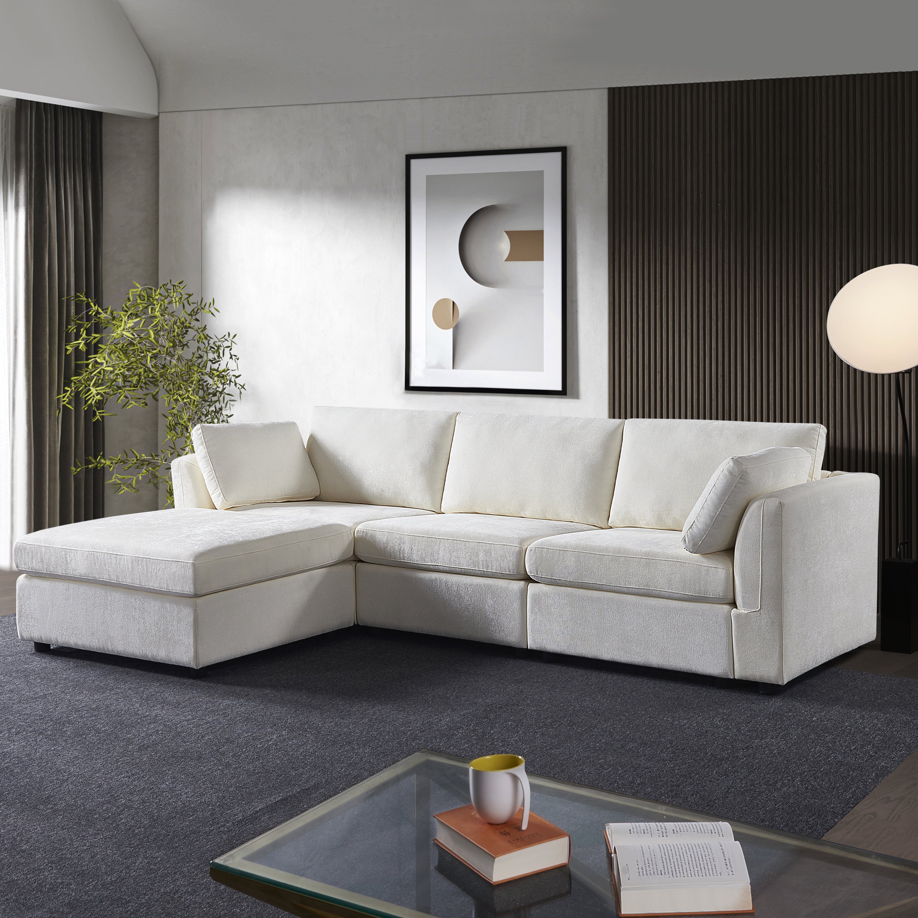 modular sofa whitechenille fabric,  simple and grand, the seat and back is very soft. this is also a KNOCK DOWN sofa