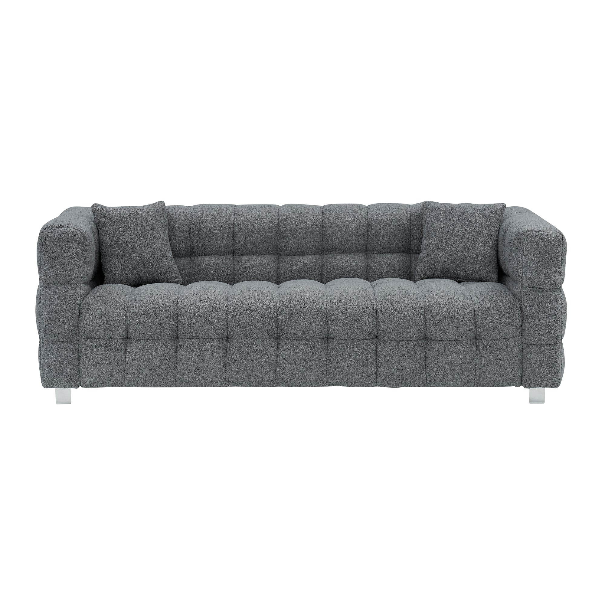 Modern Gray Teddy Fleece Modular Pit Sofa with 2 Pillows for Living Room - Luxurious 3-Seater Design