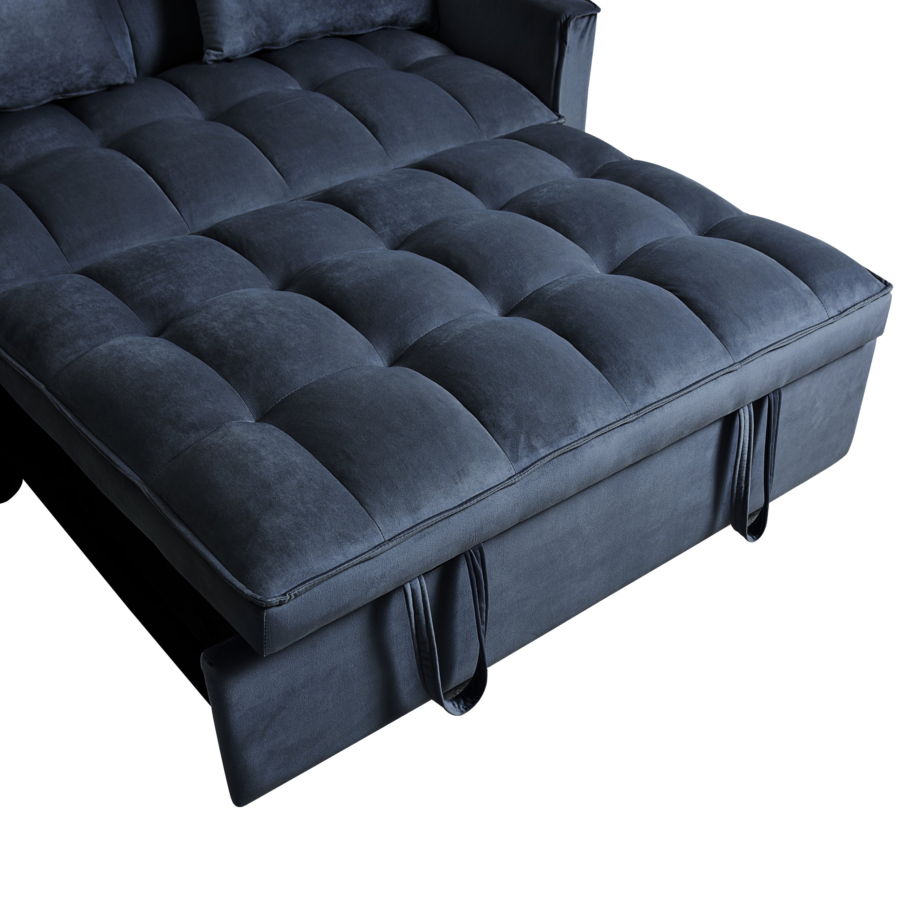3-in-1 Convertible Sofa Bed, Velvet Loveseat Futon – Black