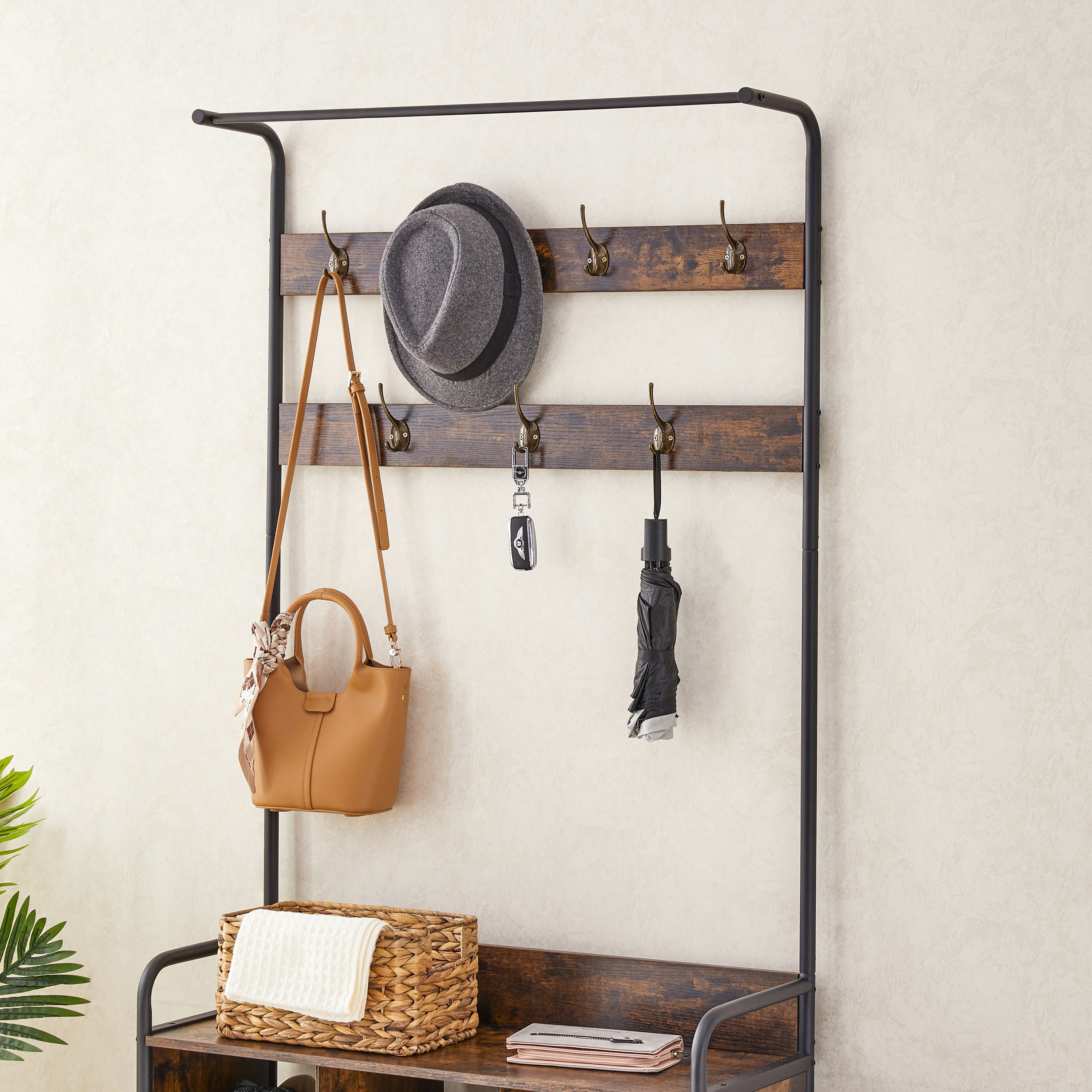 Hall Tree with Shoe Rack, 3-in-1 Entryway Coat Rack with Hooks