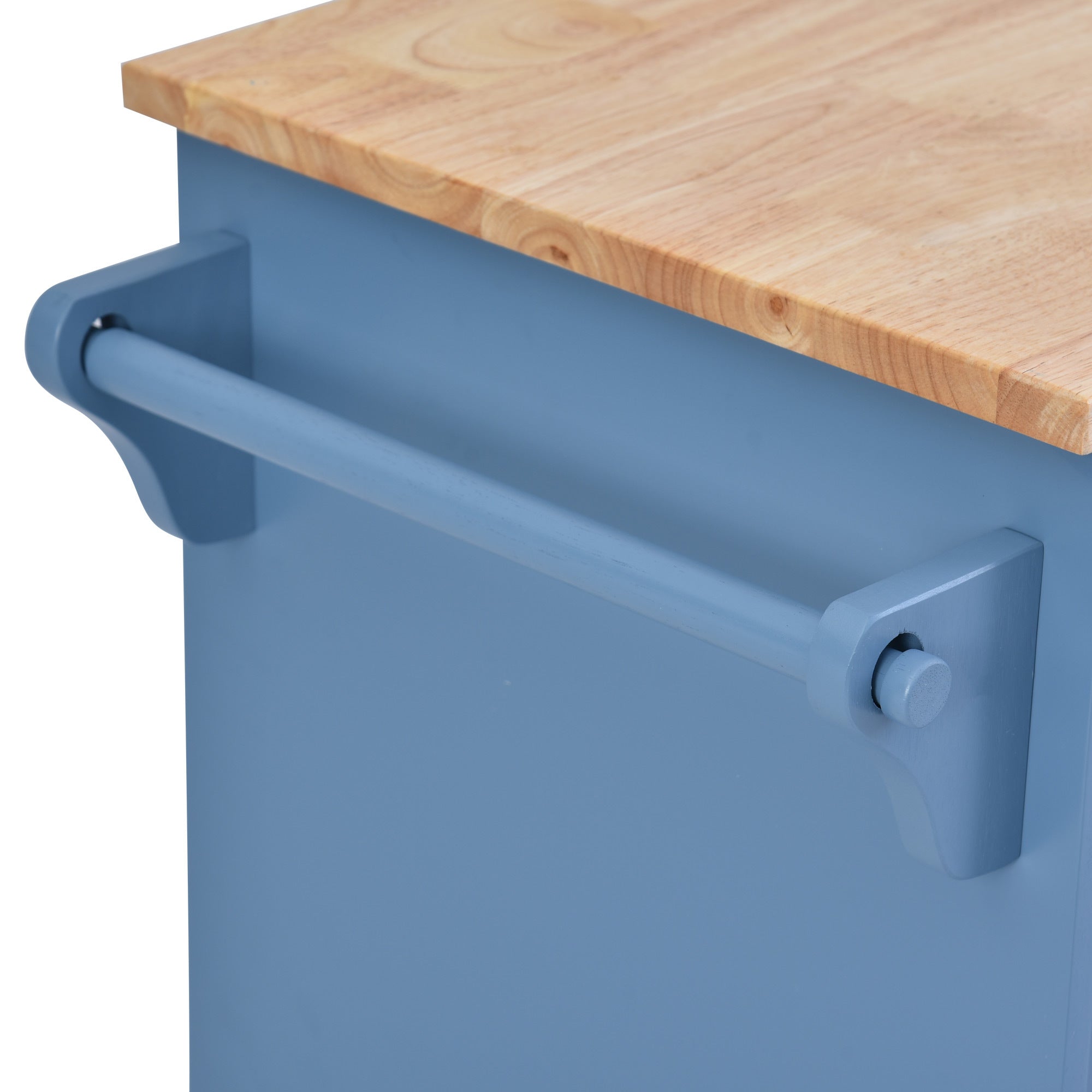 Kitchen cart with Rubber wood desktop rolling mobile kitchen island with storage and 5 draws 53 Inch length, Blue