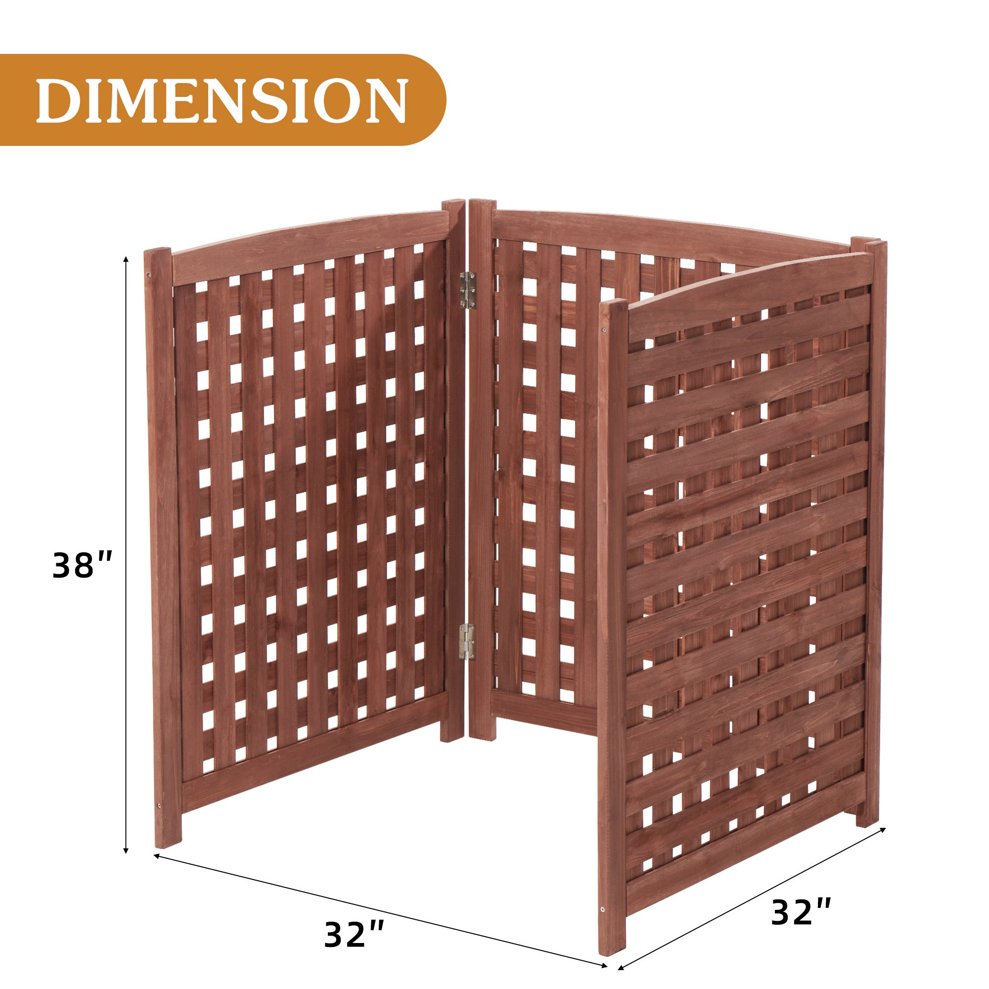 Brown Cedar AC Fence Screen – 3-Panel Privacy Enclosure for AC & Trash (32"W x 38"H)